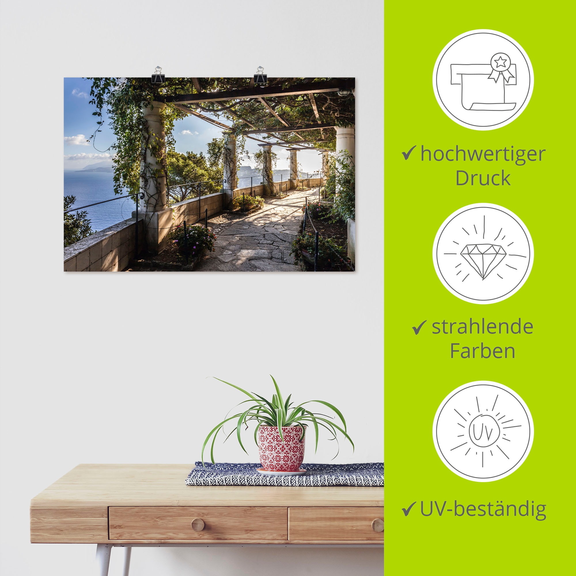 Artland Wandbild »Garten der Villa San Michele auf Capri«, Gebäude, (1 St.), als Alubild, Outdoorbild, Leinwandbild, Poster, Wandaufkleber