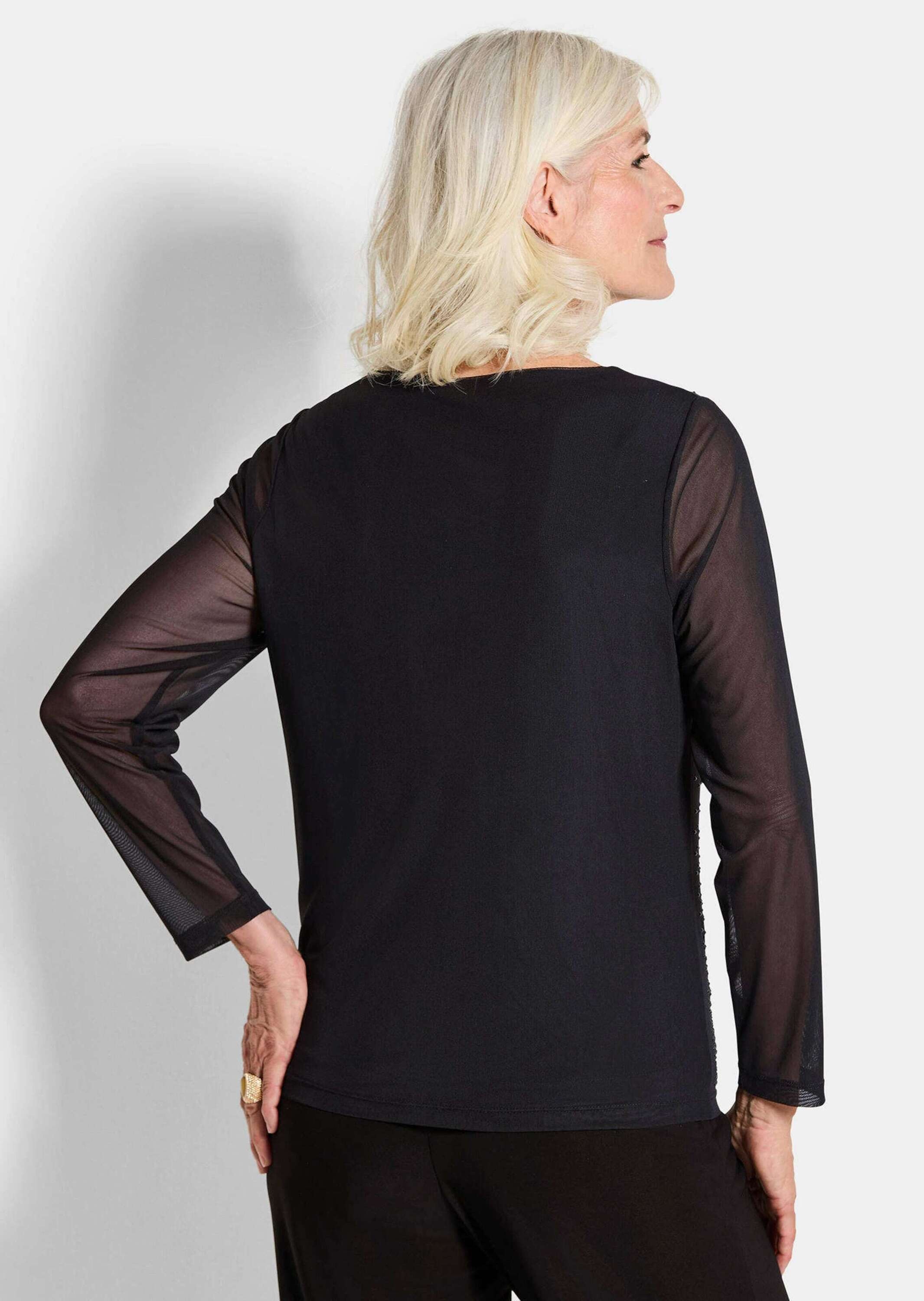 GOLDNER Langarmshirt »Shirt aus Mesh mit Glitzersteinen«