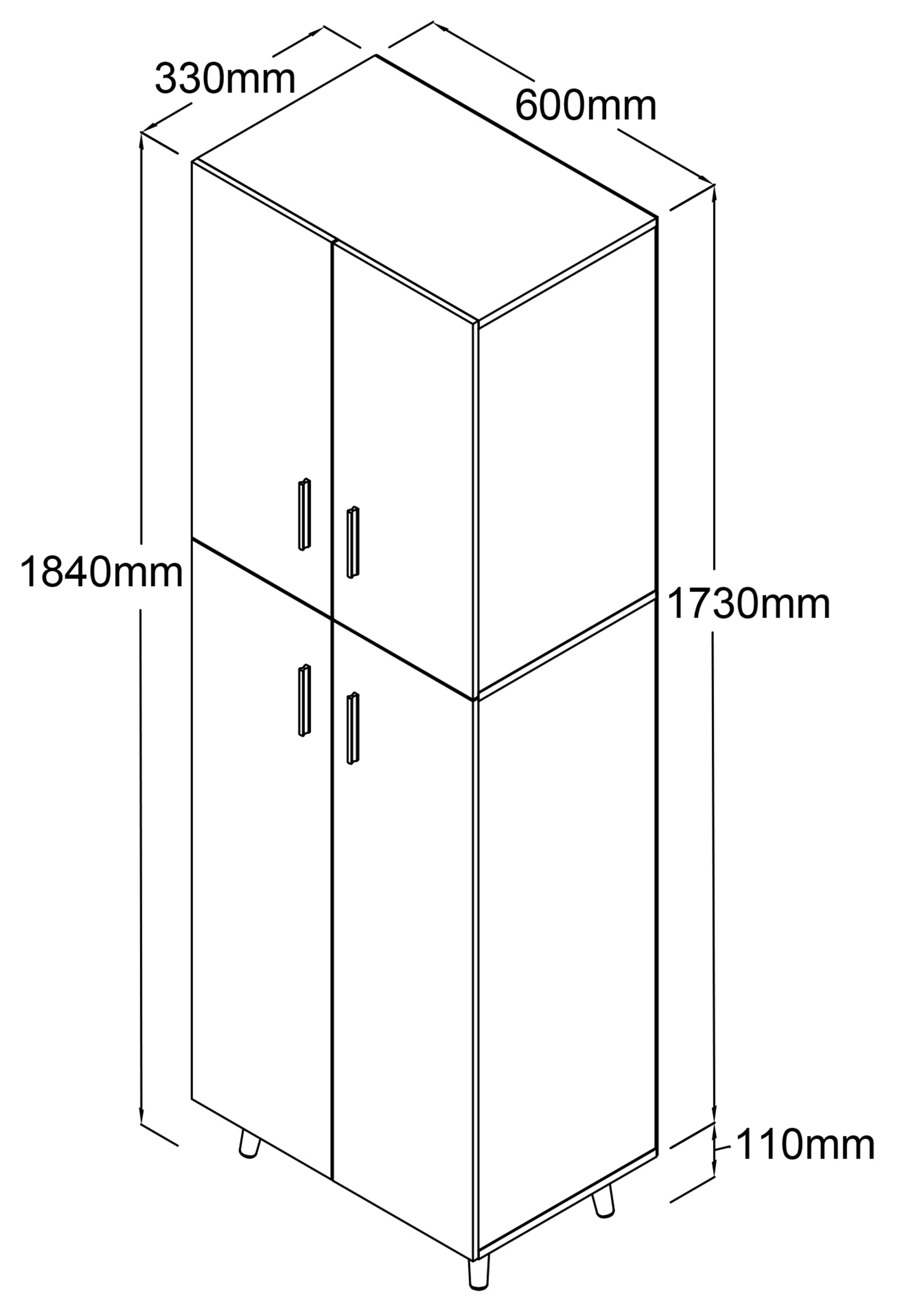 VCM Mehrzweckschrank »VCM Holz Besenschrank | 5 Fächer | Maße: H. 240 x B. 70 x T. 39 cm | 4 DRehtüren | Mehrzweckschrank | - Landos«, (1 St.)