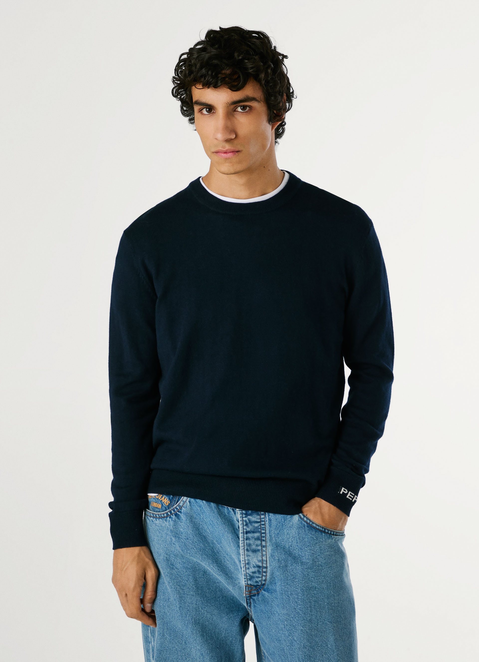Pepe Jeans Strickpullover "ANDRE CREW NECK" mit Rundhals, Logo-Jacquard günstig online kaufen