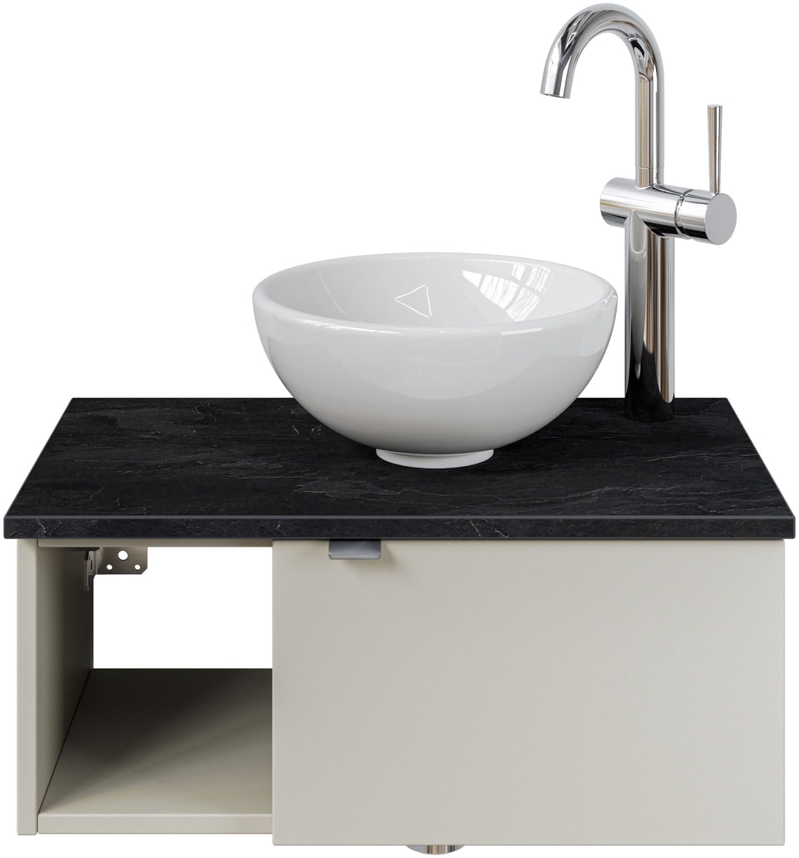 Saphir Waschtisch "Serie 6915 Waschschale mit Unterschrank für Gästebad, Gäste WC", 61 cm mit Keramik-Aufsatzbecken, 1 T