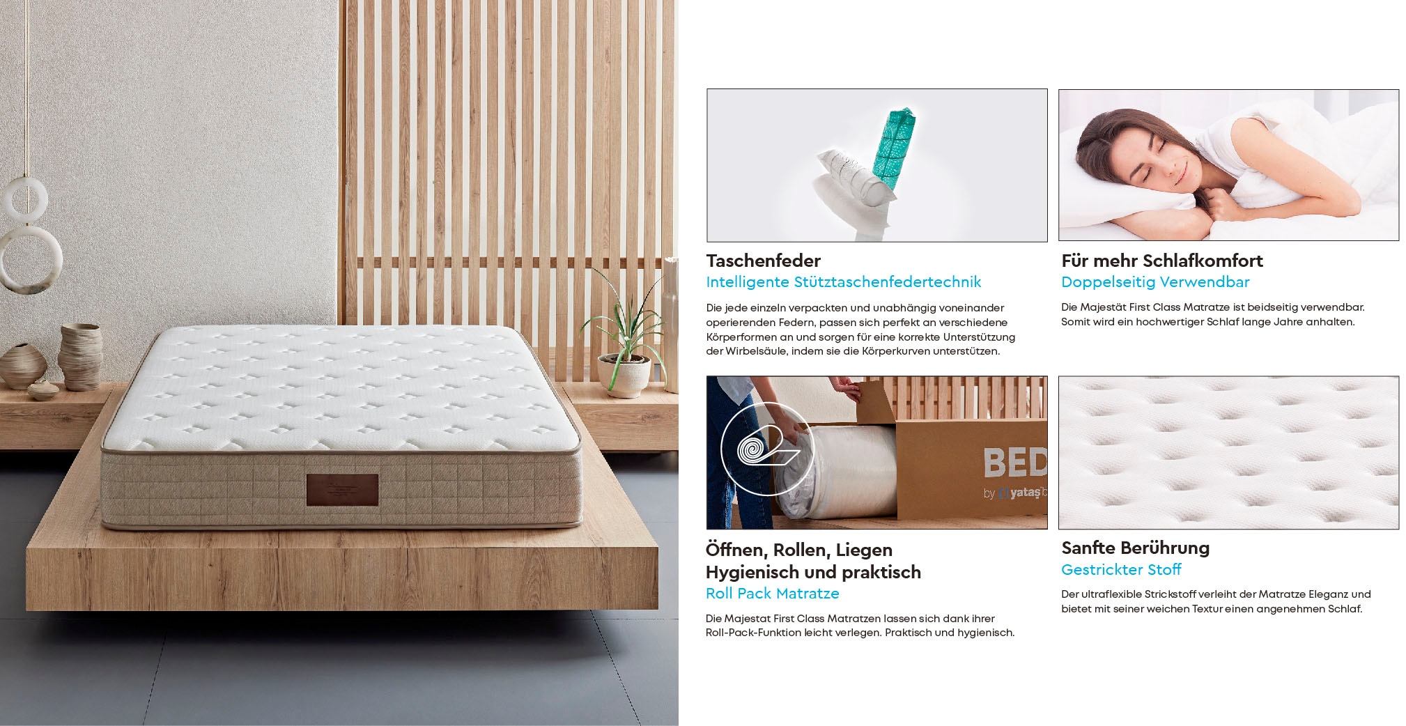 Yatas Bedding Taschenfederkernmatratze »Majestät First Class, Matratze 90x200, 140x200 cm & weitere Größen«, 30 cm hoch, Raumgewicht: 28 kg/m³, 406 Federn, (1 St., 1-tlg.), H2, wendbar, ergonomisch, atmungsaktiv