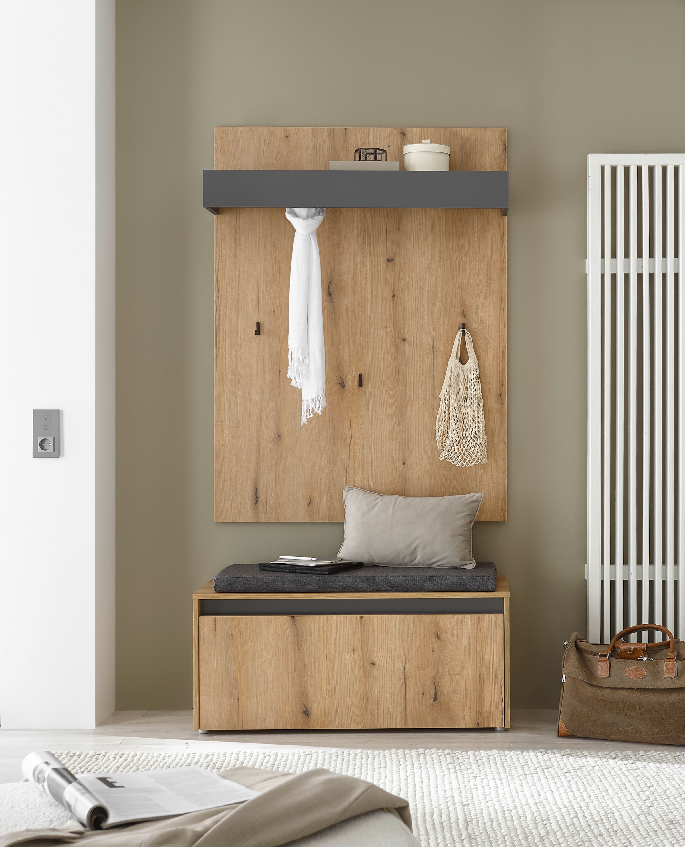 Garderoben-Set HOME AFFAIRE, B:100cm H:170cm T:40cmeiche evoke, Holzwerkstoff, Flur, Kastenmöbel-Sets, "GIRON/CiTY, moderne Garderobe, Komplettset