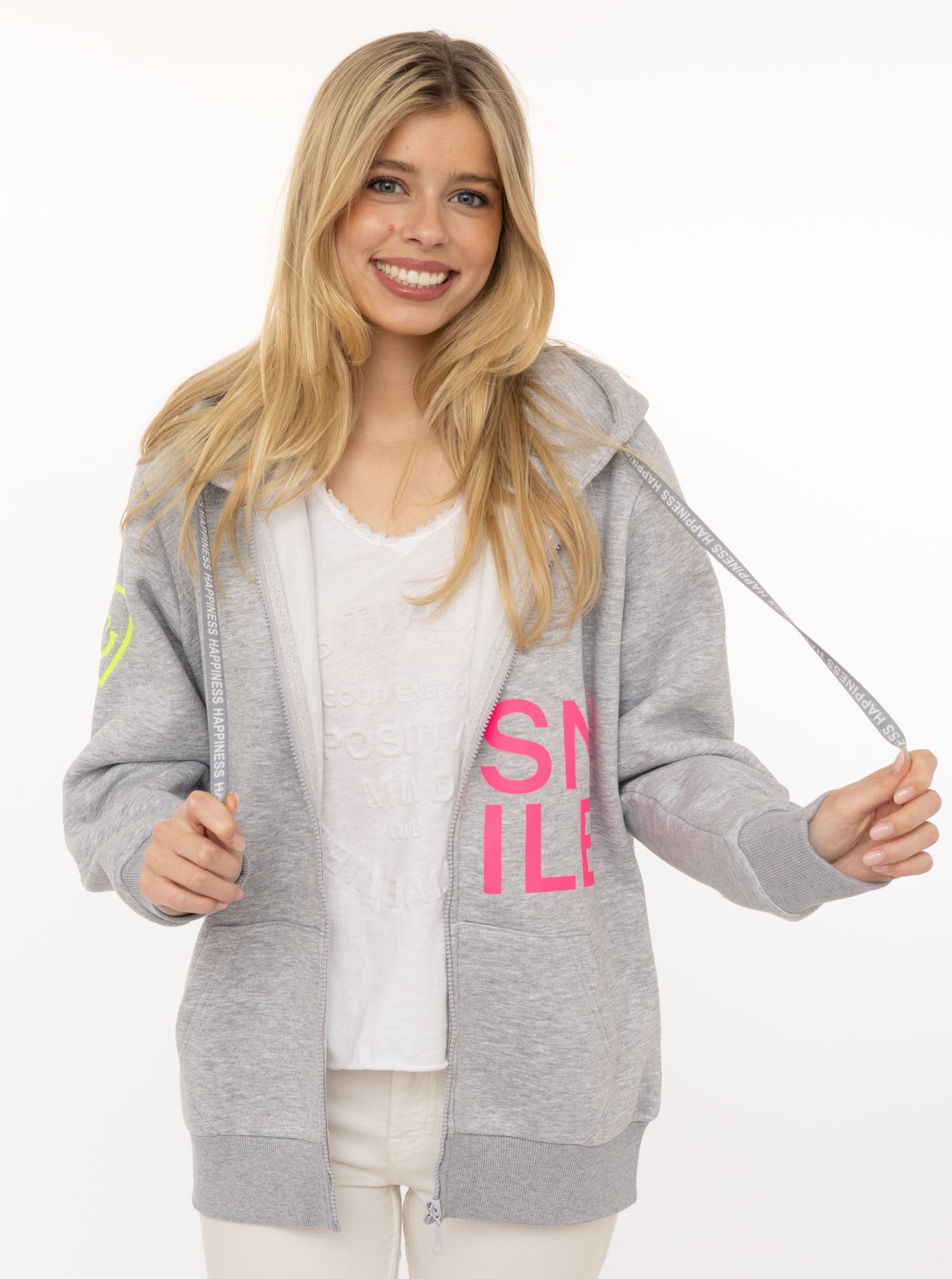 Zwillingsherz Kapuzensweatjacke ""Alissa"" mit SMILE, gesticktem Herz am Ar günstig online kaufen