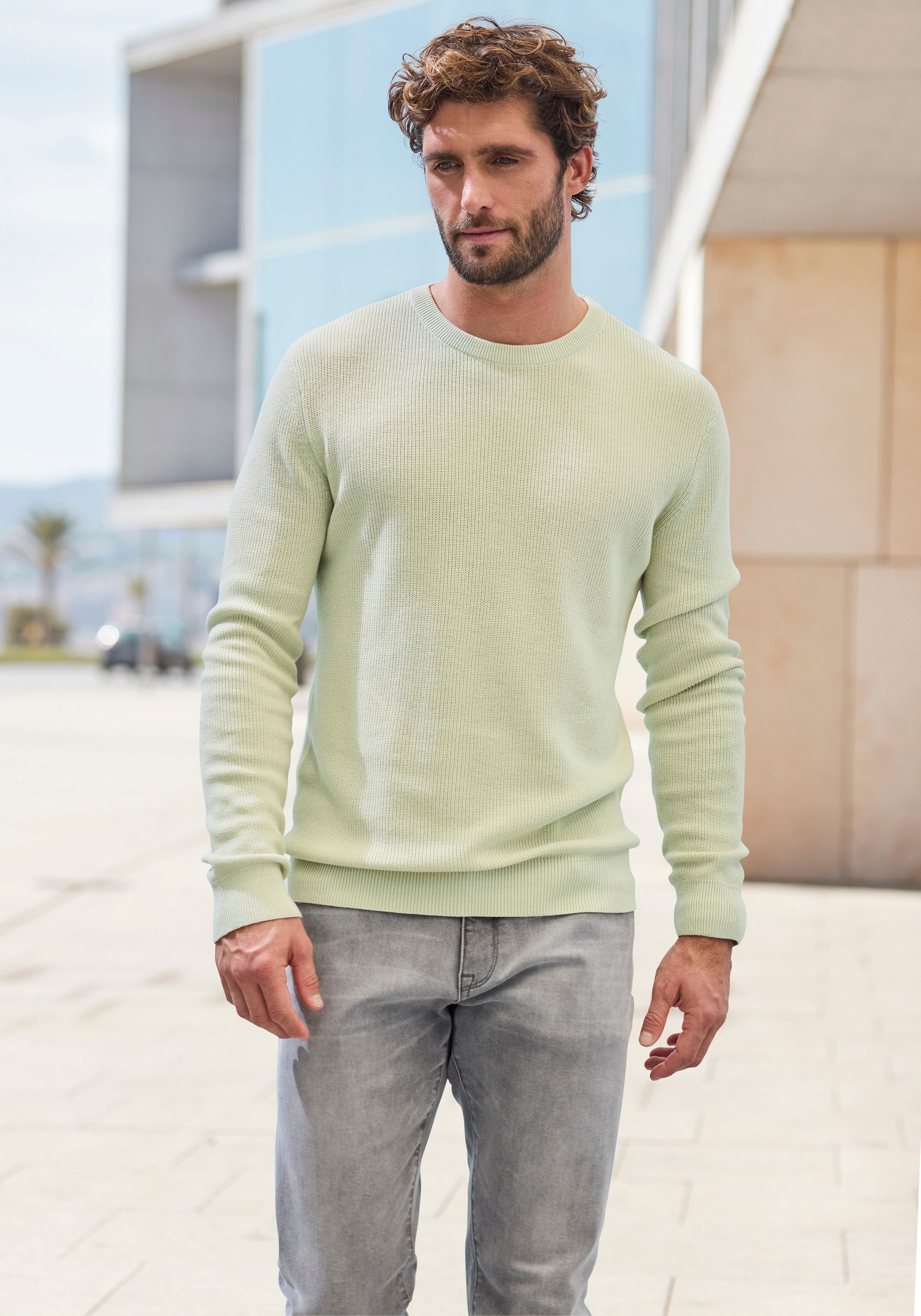 John Devin Strickpullover, Pullover in modischen Farben aus Baumwollmischung