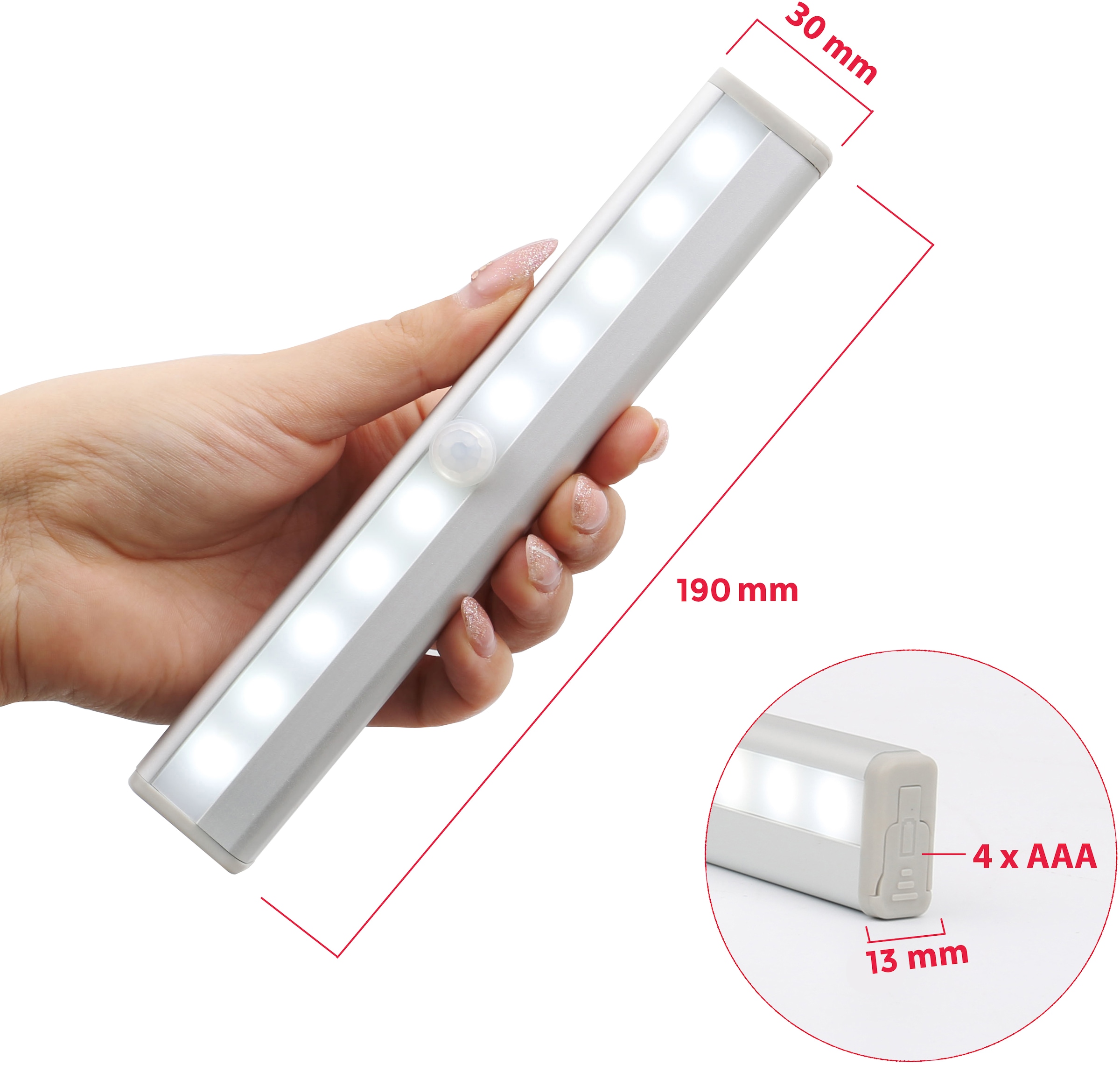 B.K.Licht Unterschrankleuchte 2er-Set, inkl. je 10 x LED, je 80 Lumen, mit  Sensor (Reichweite bis 3 Meter), für Batteriebetrieb (Lieferung ohne  Batterie) | BAUR