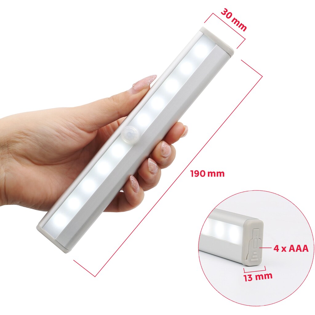 B.K.Licht Unterschrankleuchte 2er-Set, inkl. je 10 x LED, je 80 Lumen, mit Sensor (Reichweite bis 3 Meter), für Batteriebetrieb (Lieferung ohne Batterie)