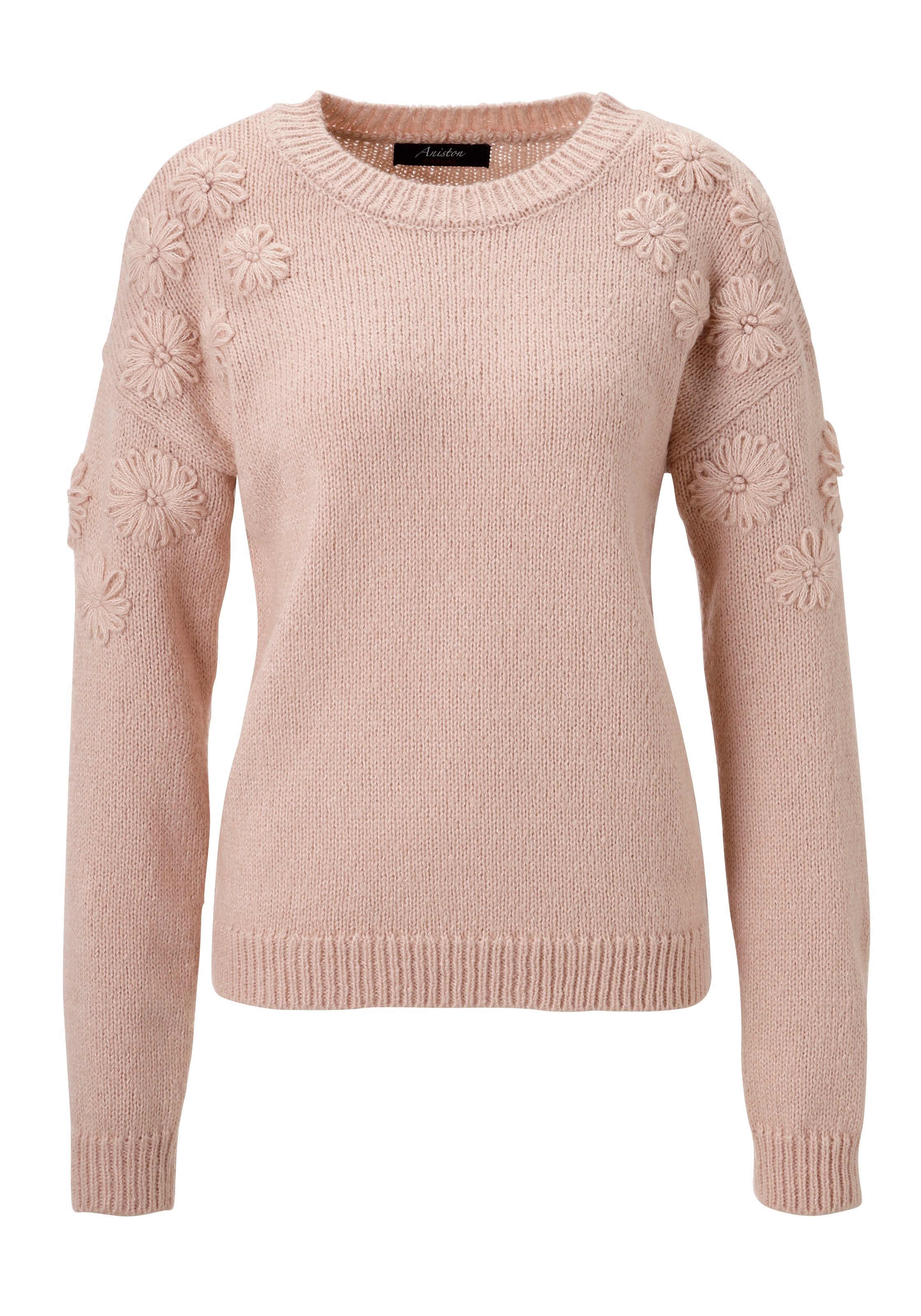 Aniston CASUAL Strickpullover, mit aufgestrickten Blüten verziert - NEUE KOLLEKTION