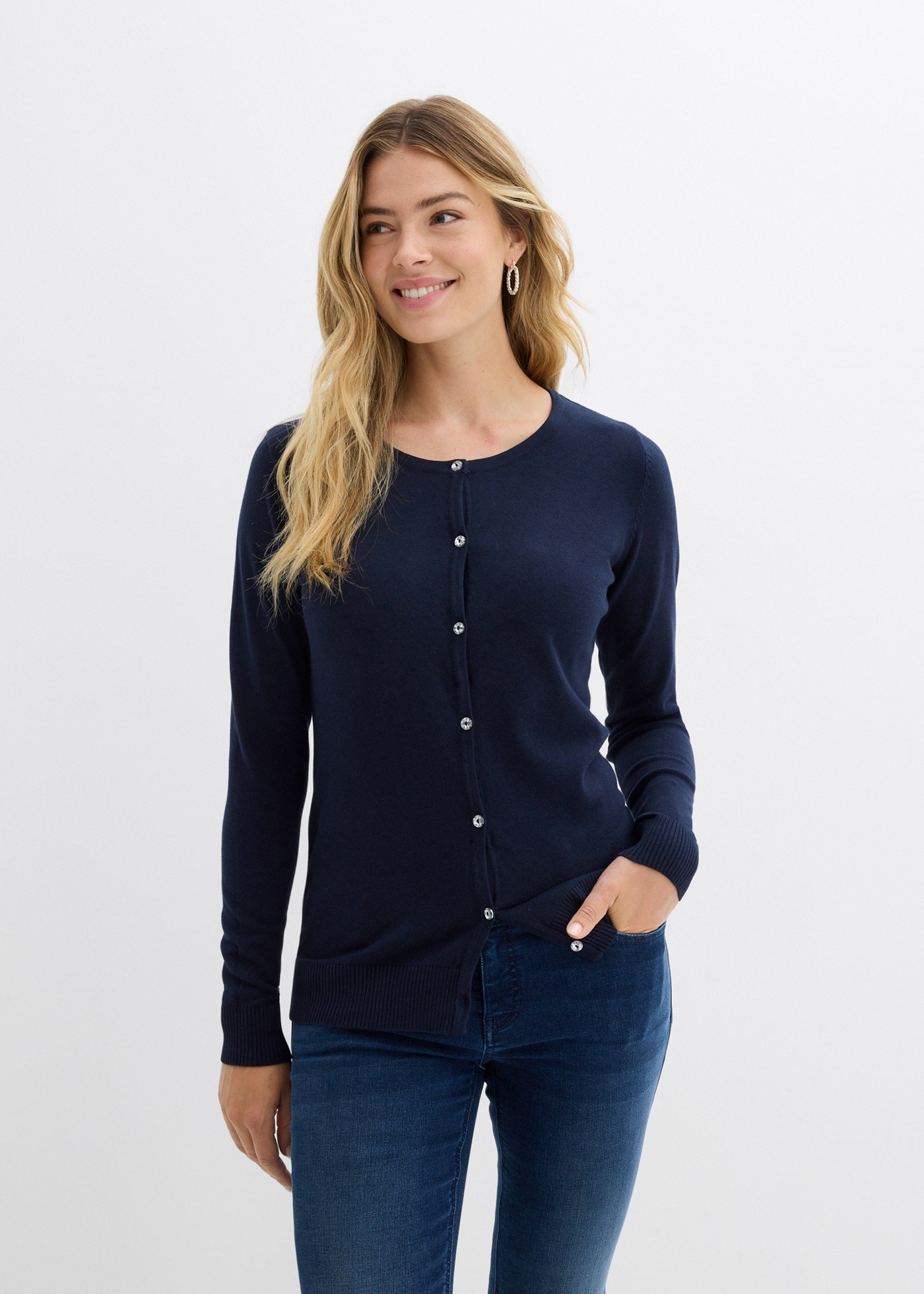 bonprix Strickjacke "Enge Feinstrickjacke" schmale Passform, Feinstrick-Des günstig online kaufen