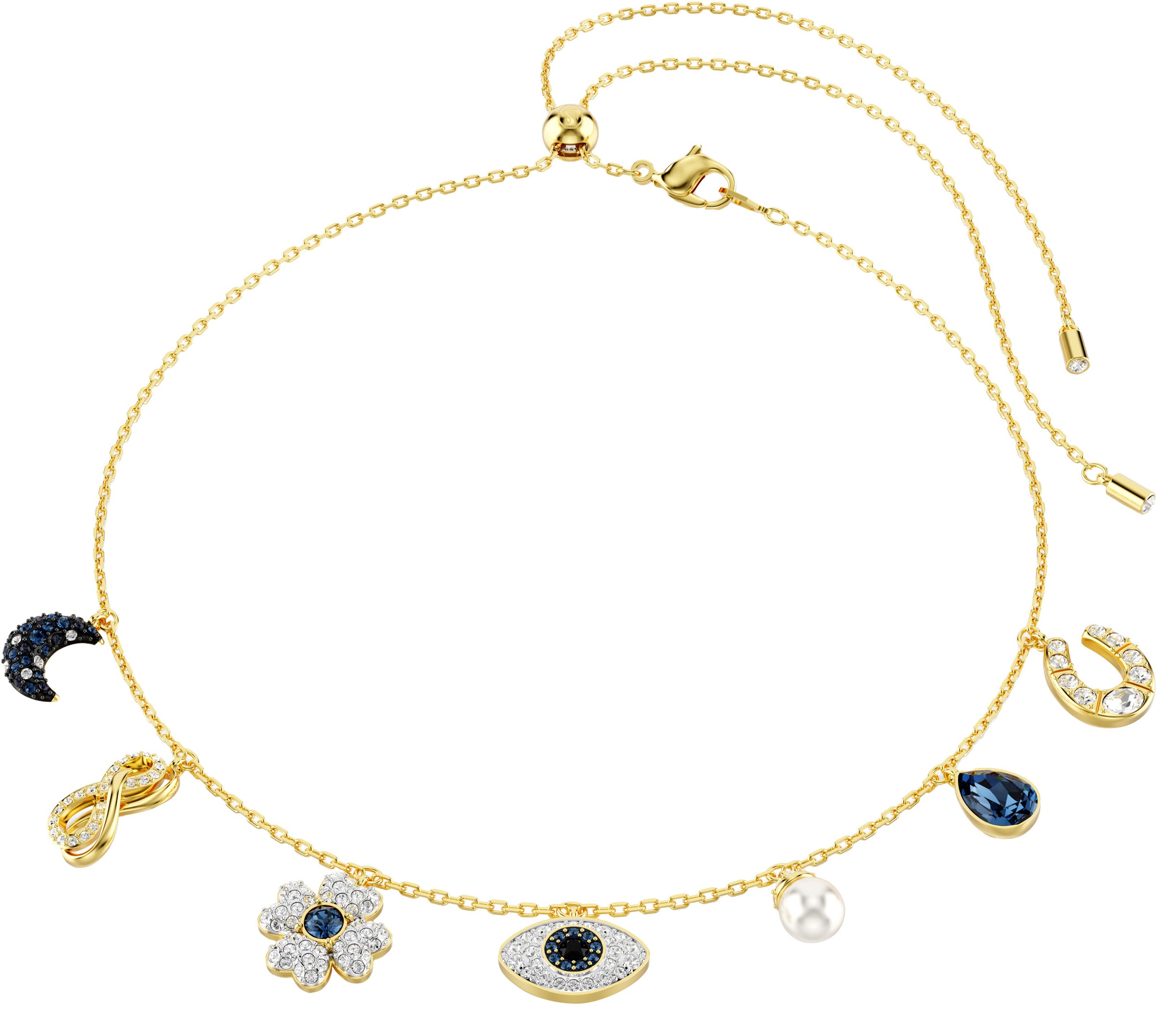 Collier SWAROVSKI "Symbolica Mond Unendlich Glücksklee magisches Auge Hufeisen", blau (gelbgoldfarben, metallfarben, blau,schwarz,kristallklar, weiß), Halsketten, Damen, Metall Perlen, L: 52, Metall, Perlen, Collier, mit Swarovski Kristall - mit Swarovski 2