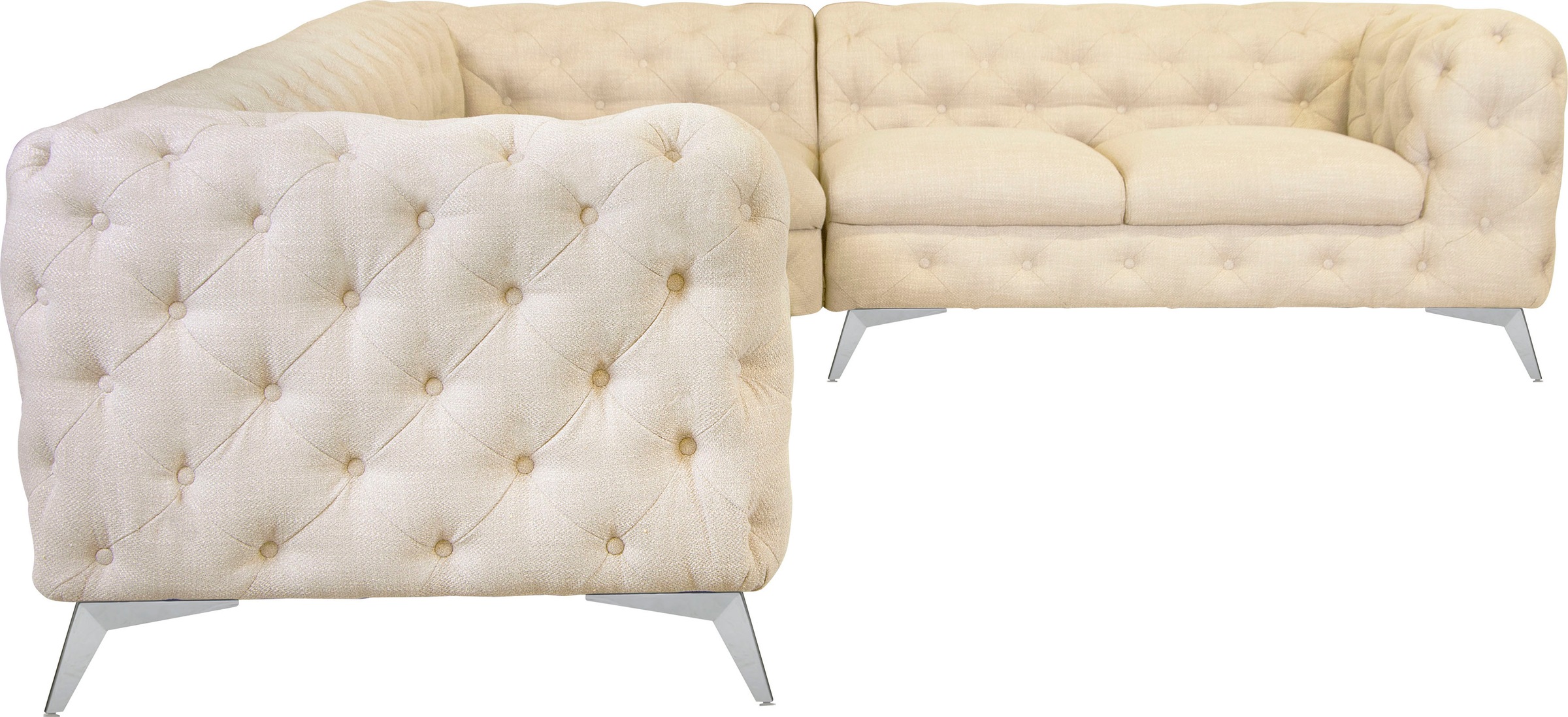 Leonique Chesterfield-Sofa »Ecksofa GLYNIS L-Form mit Wellenunterfederung, Maße B/T/H 323/264/75cm«, aufwändige Knopfheftung, moderne Chesterfield Optik, Fußfarbe wählbar