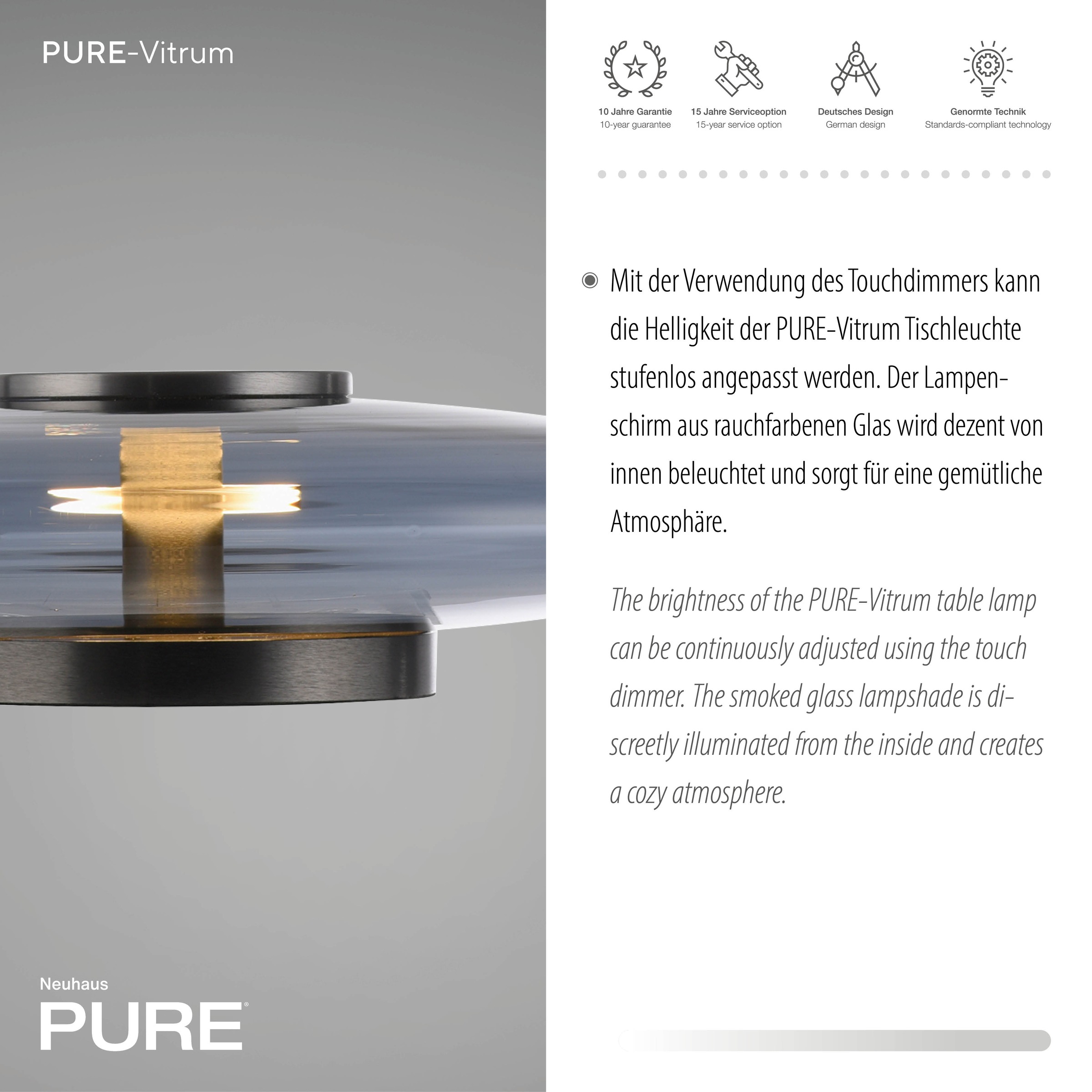 Neuhaus PURE LED Tischleuchte »PURE Vitrum« LED-Board 1 Stk. Warmweiß Stufenloses dimmen per Touchdimmer