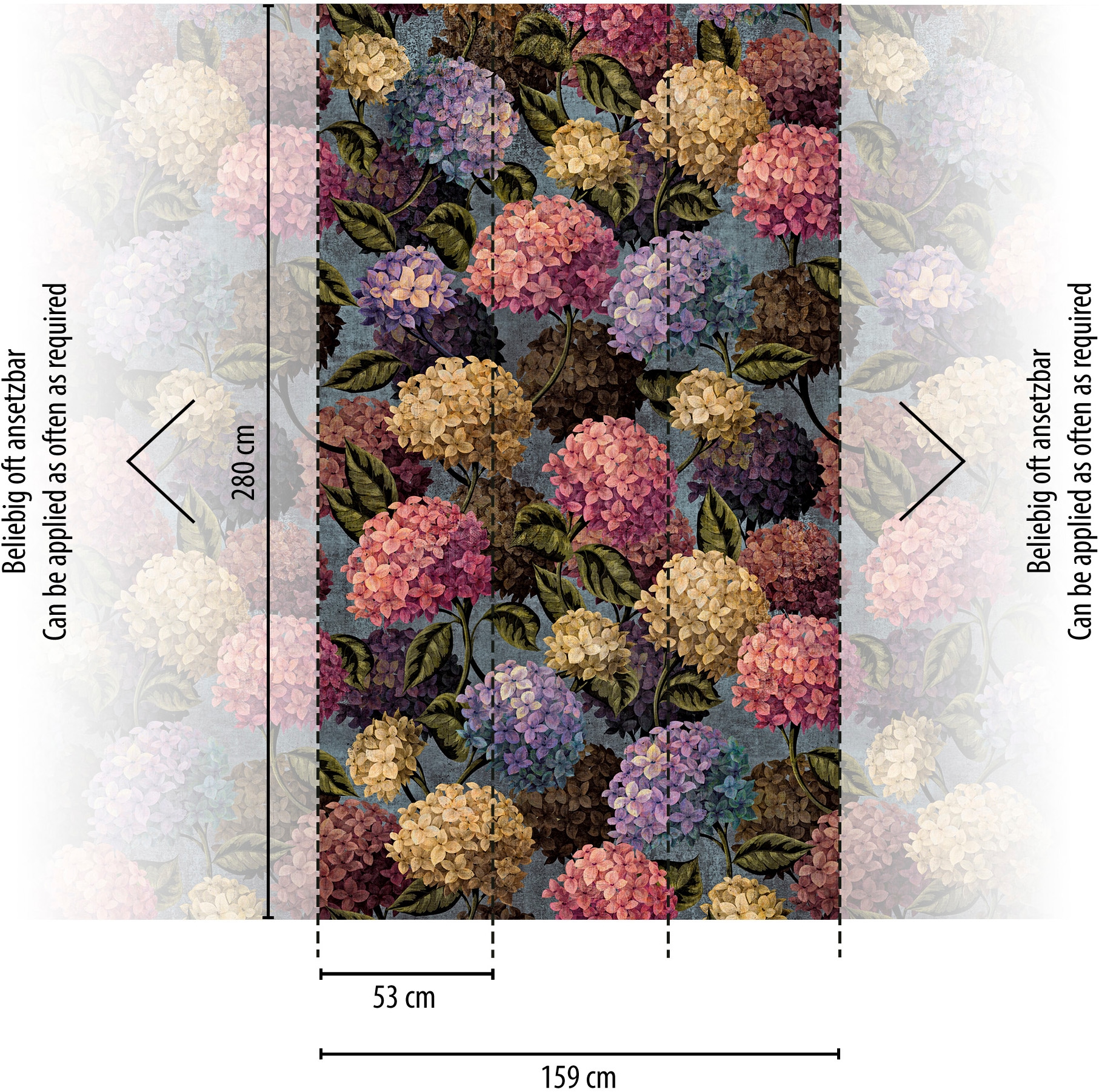 living walls Fototapete »The Wall 4 Flowers – Üppige Hortensienblüten Vlies-Fototapete« botanisch | floral | matt leicht strukturiert Üppige Hortensienblüten mit natürlicher Tiefenwirkung