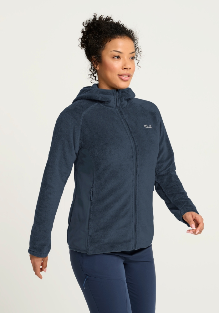 Jack Wolfskin Fleecejacke "ROTWAND HOODED FZ W" mit Kapuze, Langarm, atmungsaktives Gewebe