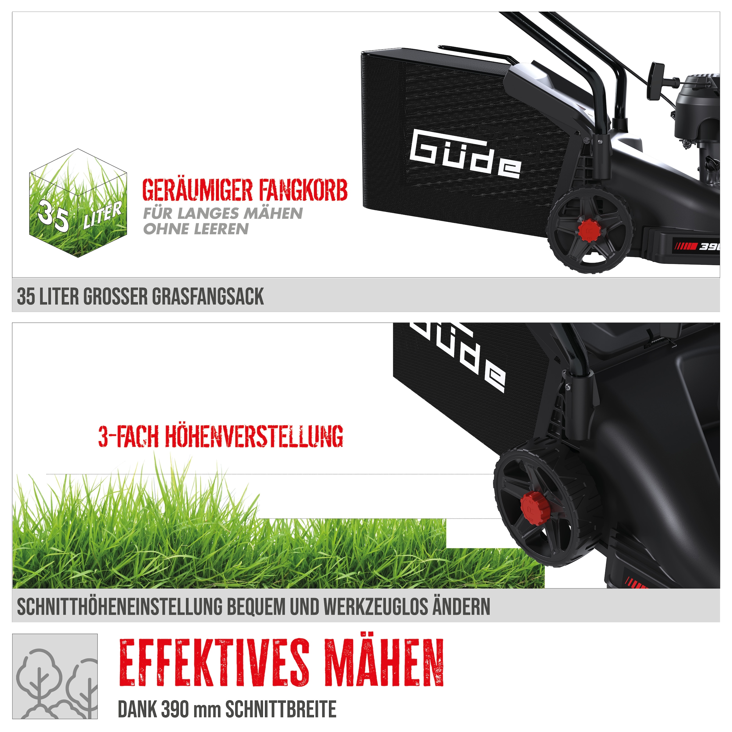 Güde Benzinrasenmäher »»ECO Wheeler 390 1,6 R««, für Rasenflächen bis 900m²