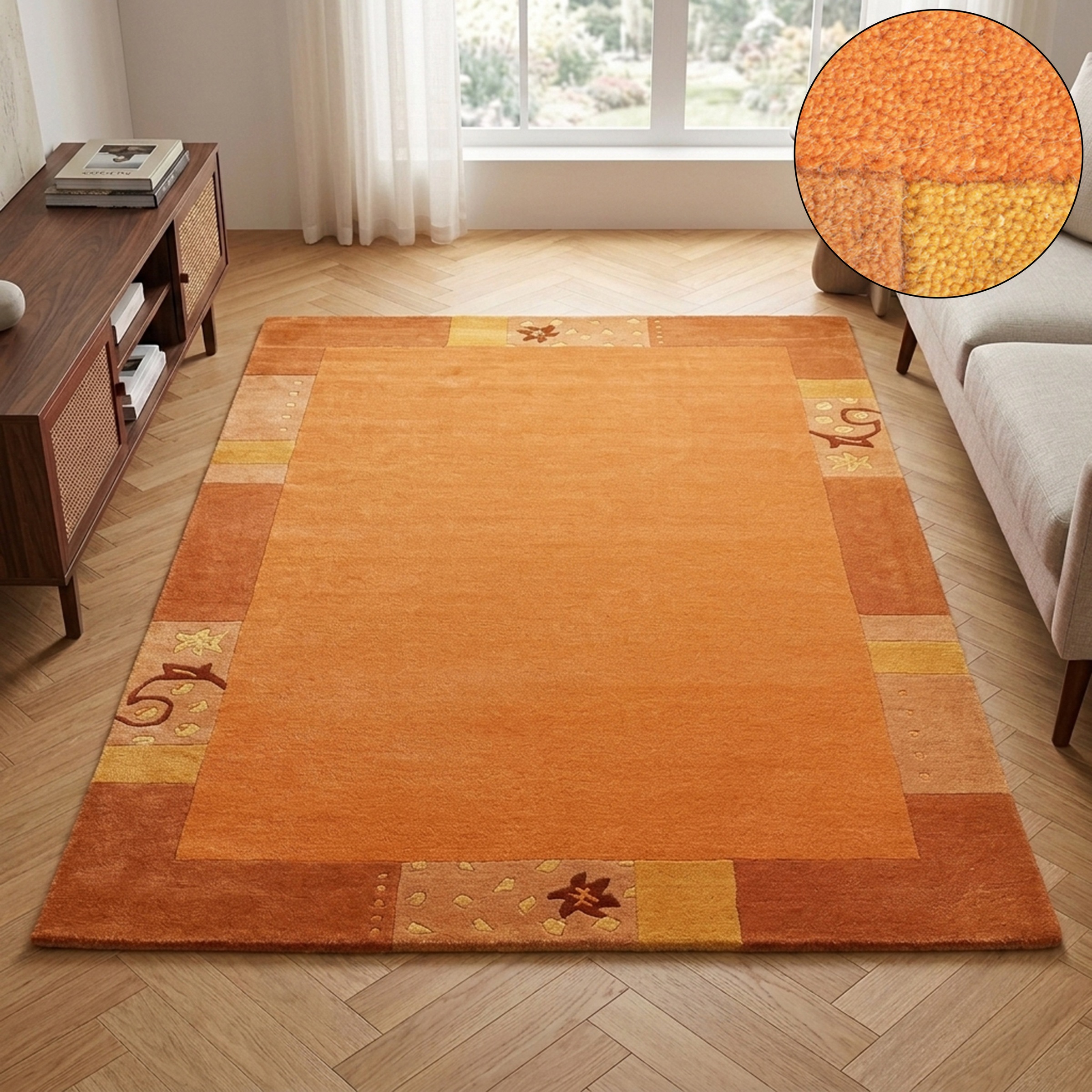 THEKO Wollteppich "Royal Ganges" rechteckig 13 mm Höhe 95% Wolle, mit Bordüre, ideal im Wohnzimmer & Schlafzimmer