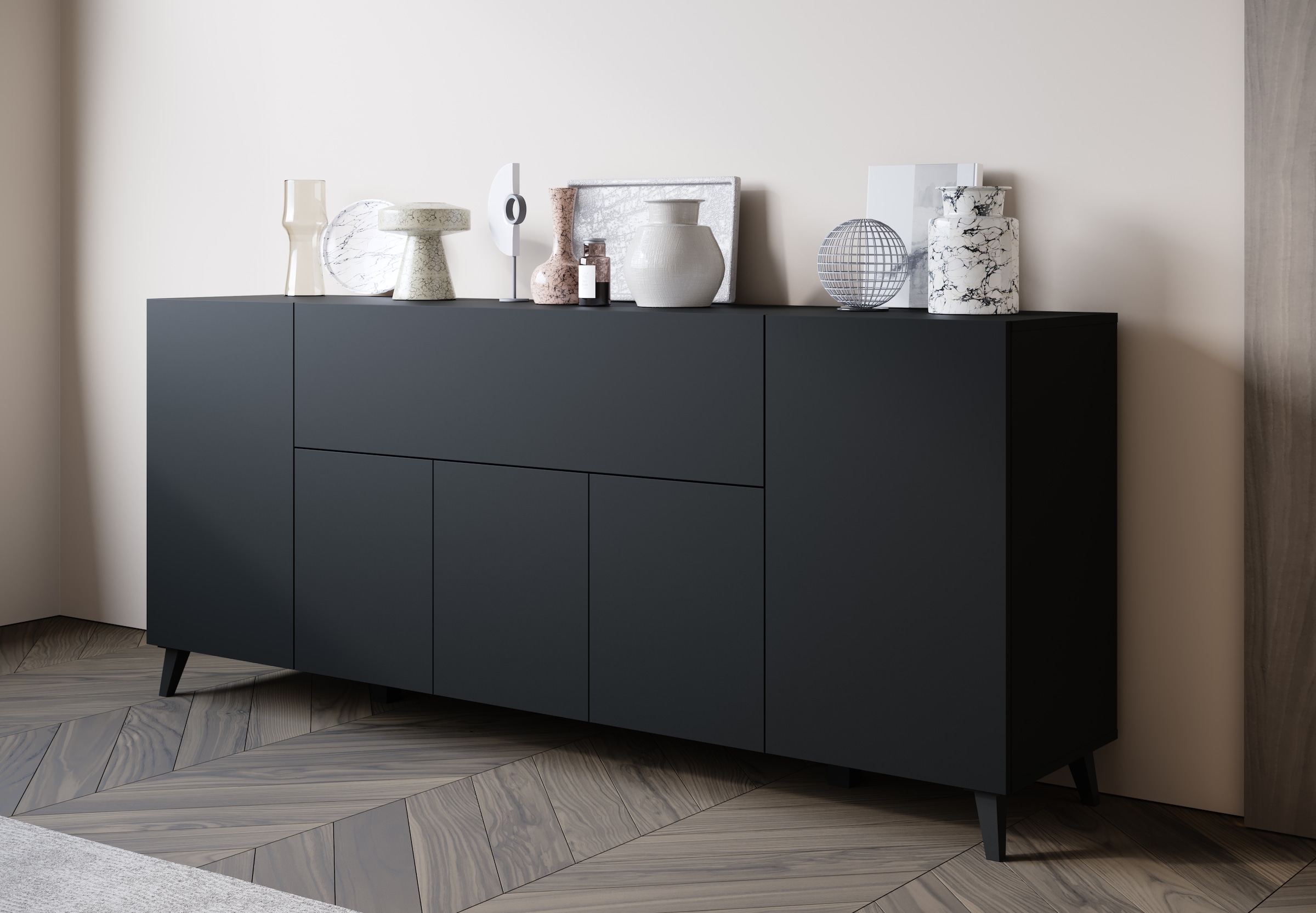 Home affaire Sideboard »SIDEBOARD PHUKET II, Stilvolle, grifflose kommode, Breite 180cm« Mit 5 Türen, 1 Klappe, 7 Fächern und höhenverstellbaren Einlegeböden