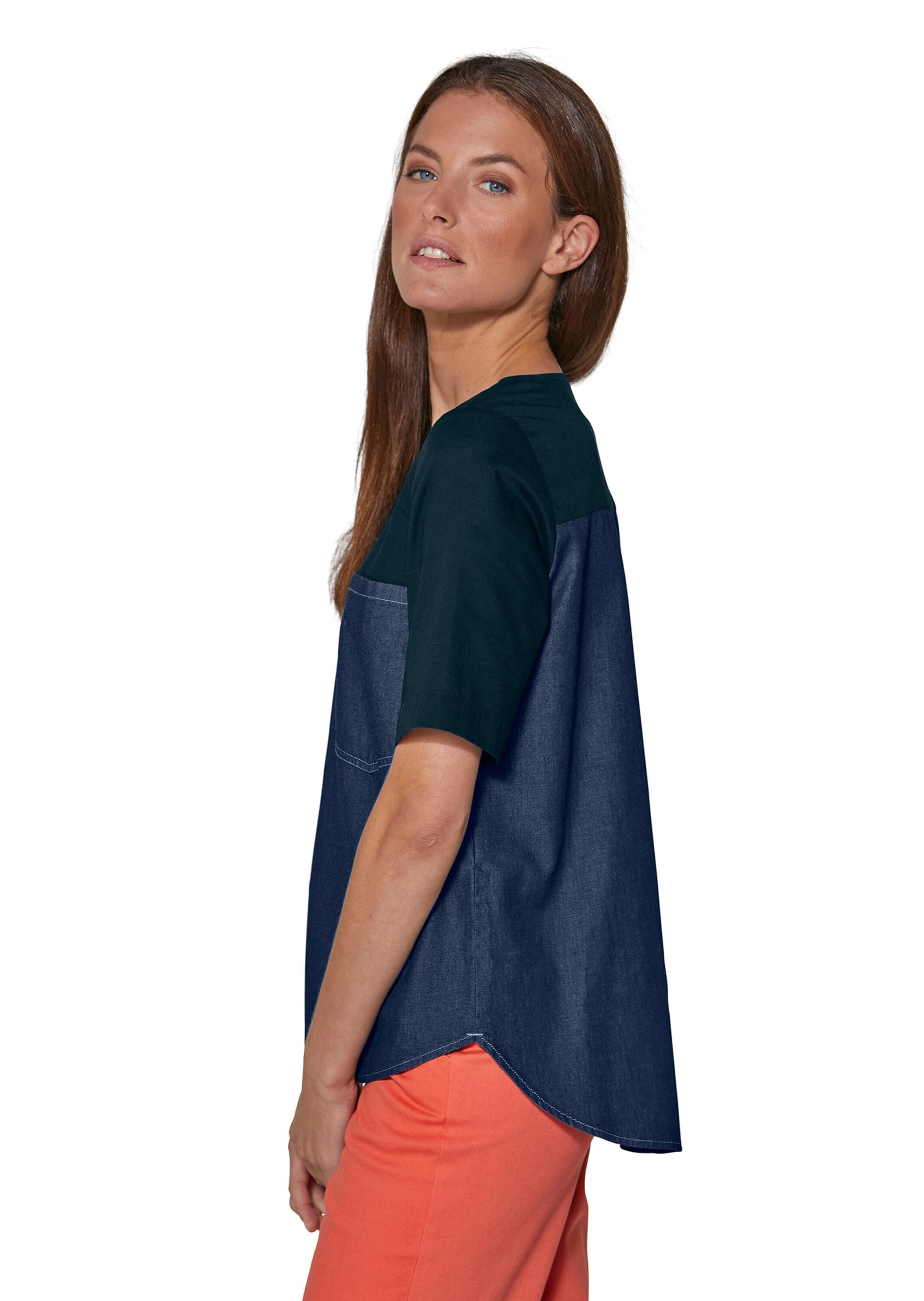 MADELEINE Kurzarmbluse »Blusenshirt Shirt aus Denim und Jersey«