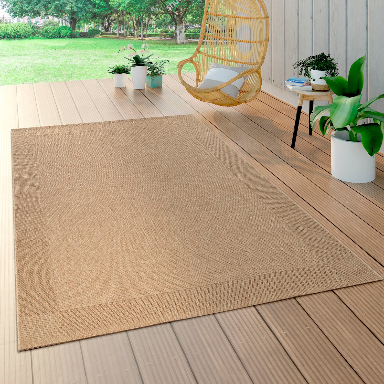 Paco Home Teppich »Waregem 621«, rechteckig, Flachgewebe, meliert, mit Bordüre, Outdoor geeignet, Wohnzimmer