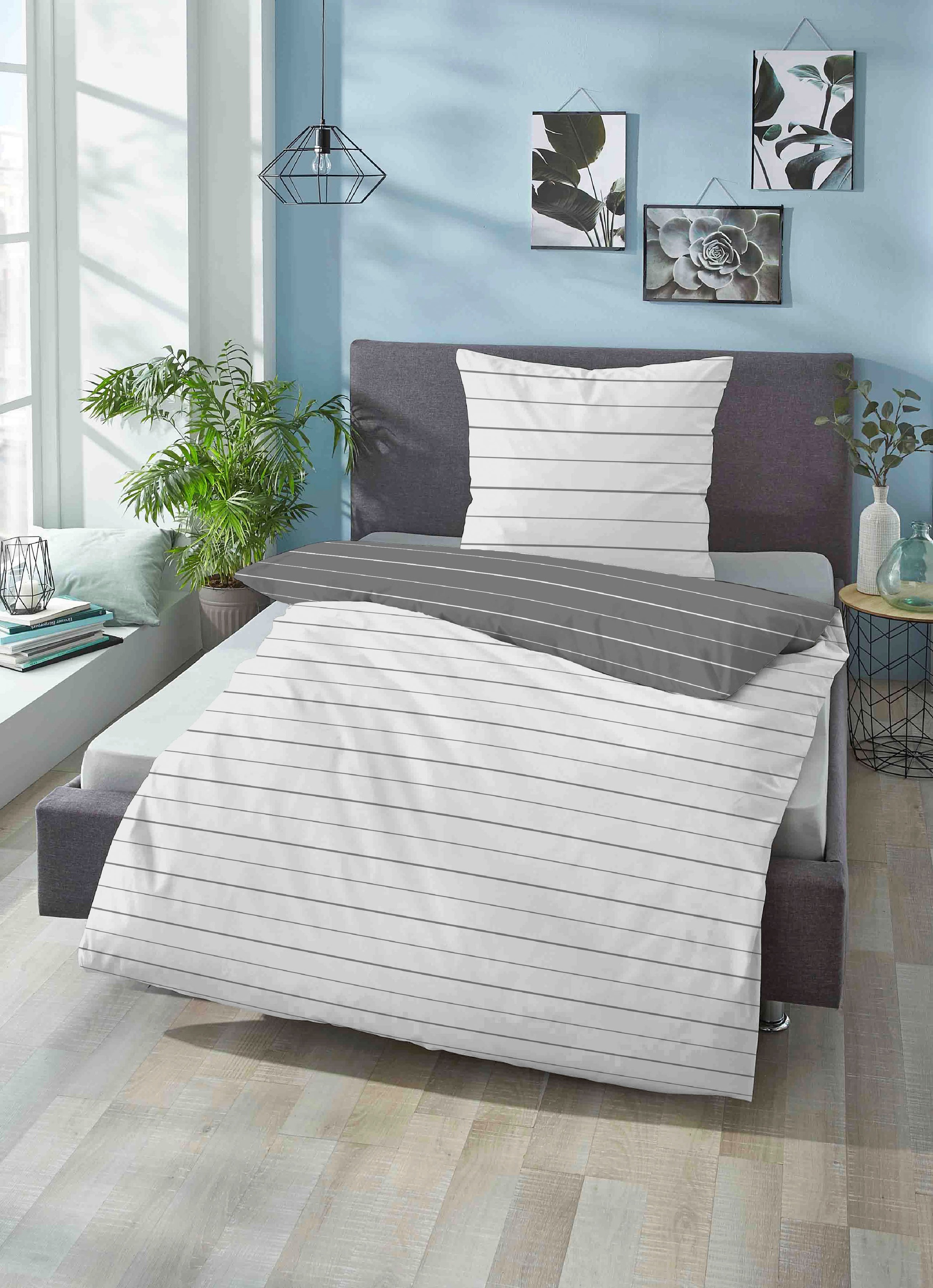 Biberna Wendebettwäsche »Combinate in Gr. 135x200, 155x220 oder 200x200 cm«, Bettwäsche aus Baumwolle, zeitlose Bettwäsche mit Wendeoptik