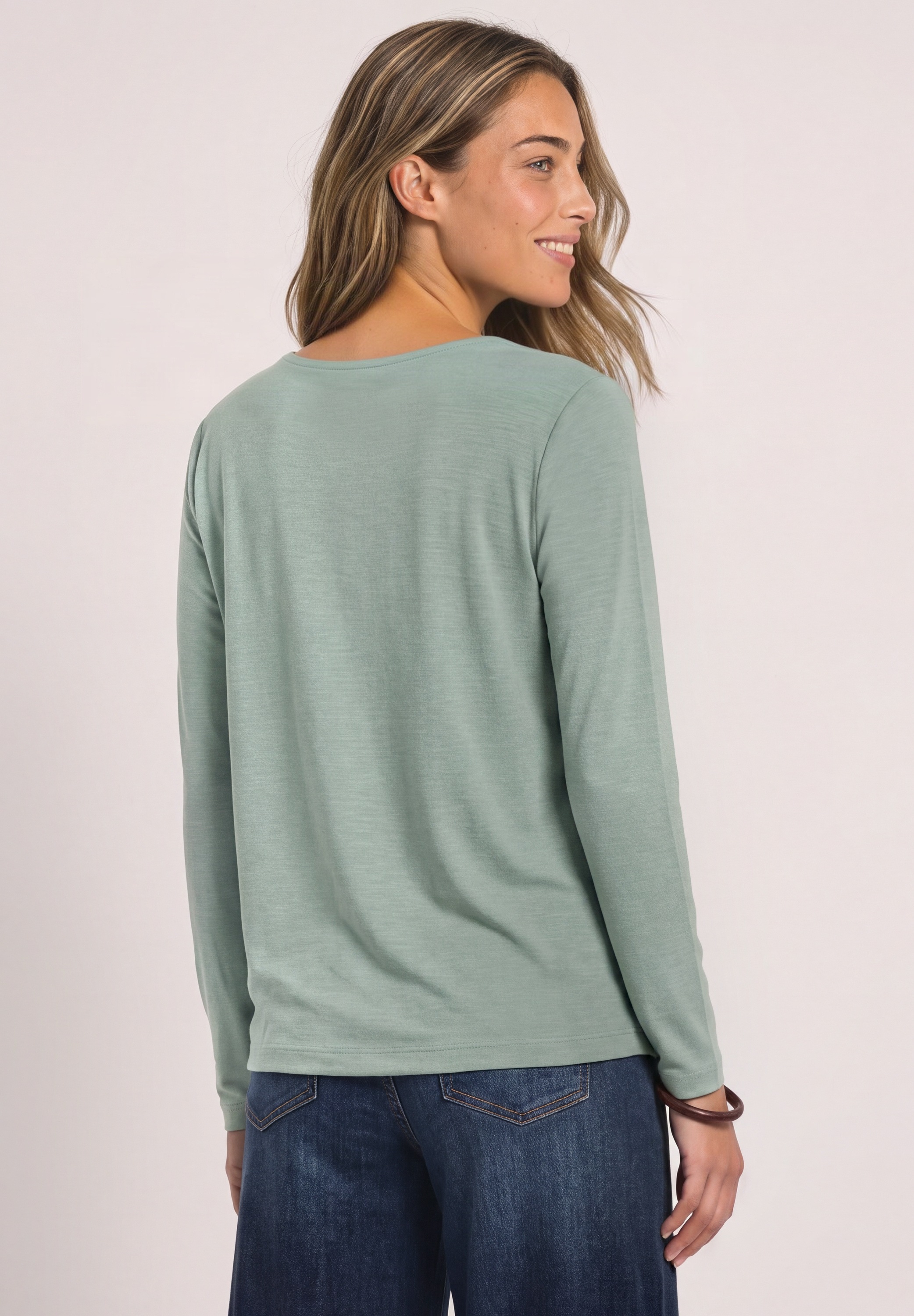 STREET ONE Langarmshirt mit Wasserfallausschnitt