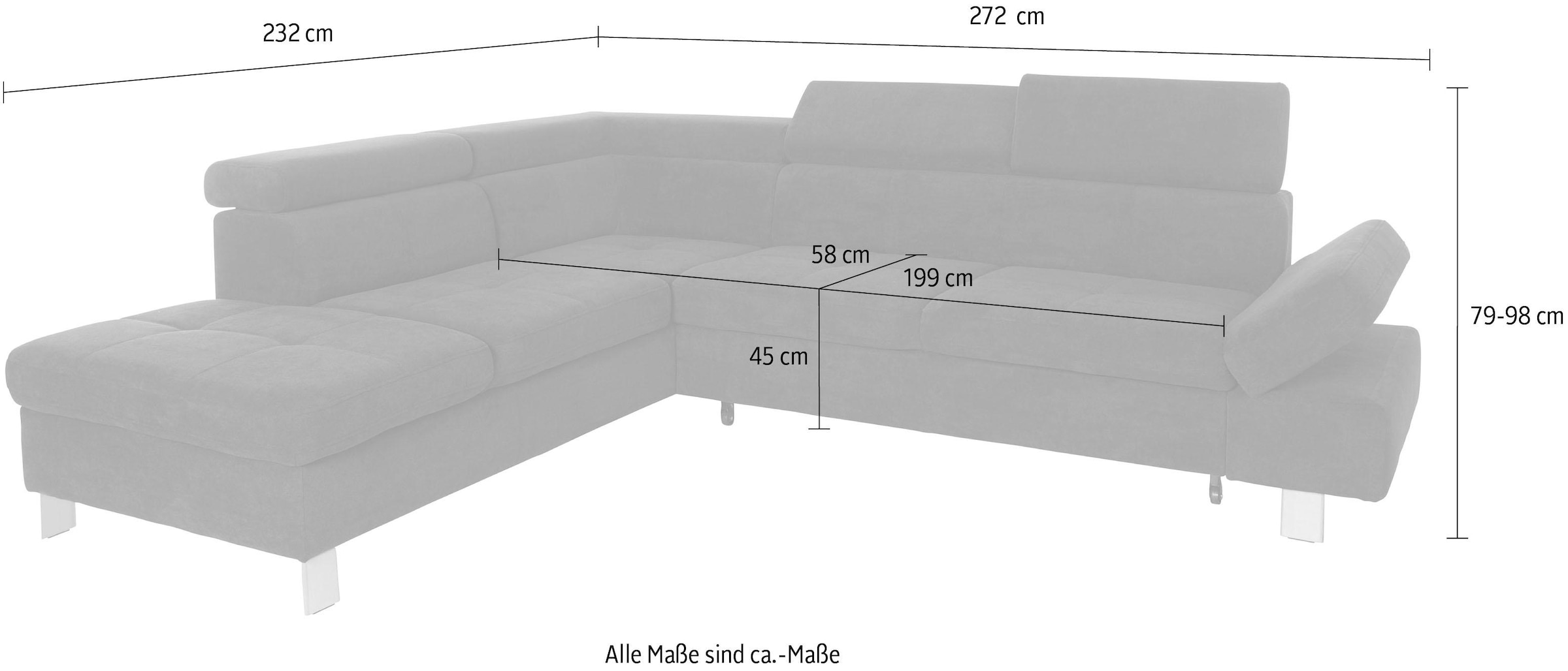 exxpo - sofa fashion Ecksofa »Fiji, L-Form«, mit Kopf- bzw. Rückenverstellung, wahlweise mit Bettfunktion