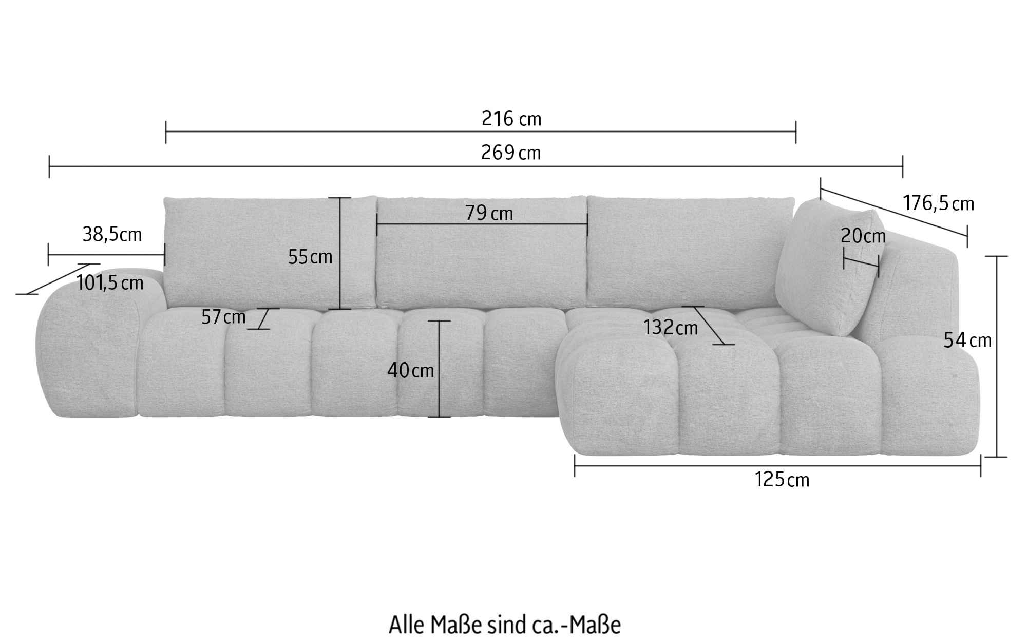 INOSIGN Ecksofa »AZITA klein, L-Form, elegant und bequem Designsofa«, lose Rückenkissen, traumhafte Steppung, Maße B/T/H: 296/176,5/89 cm