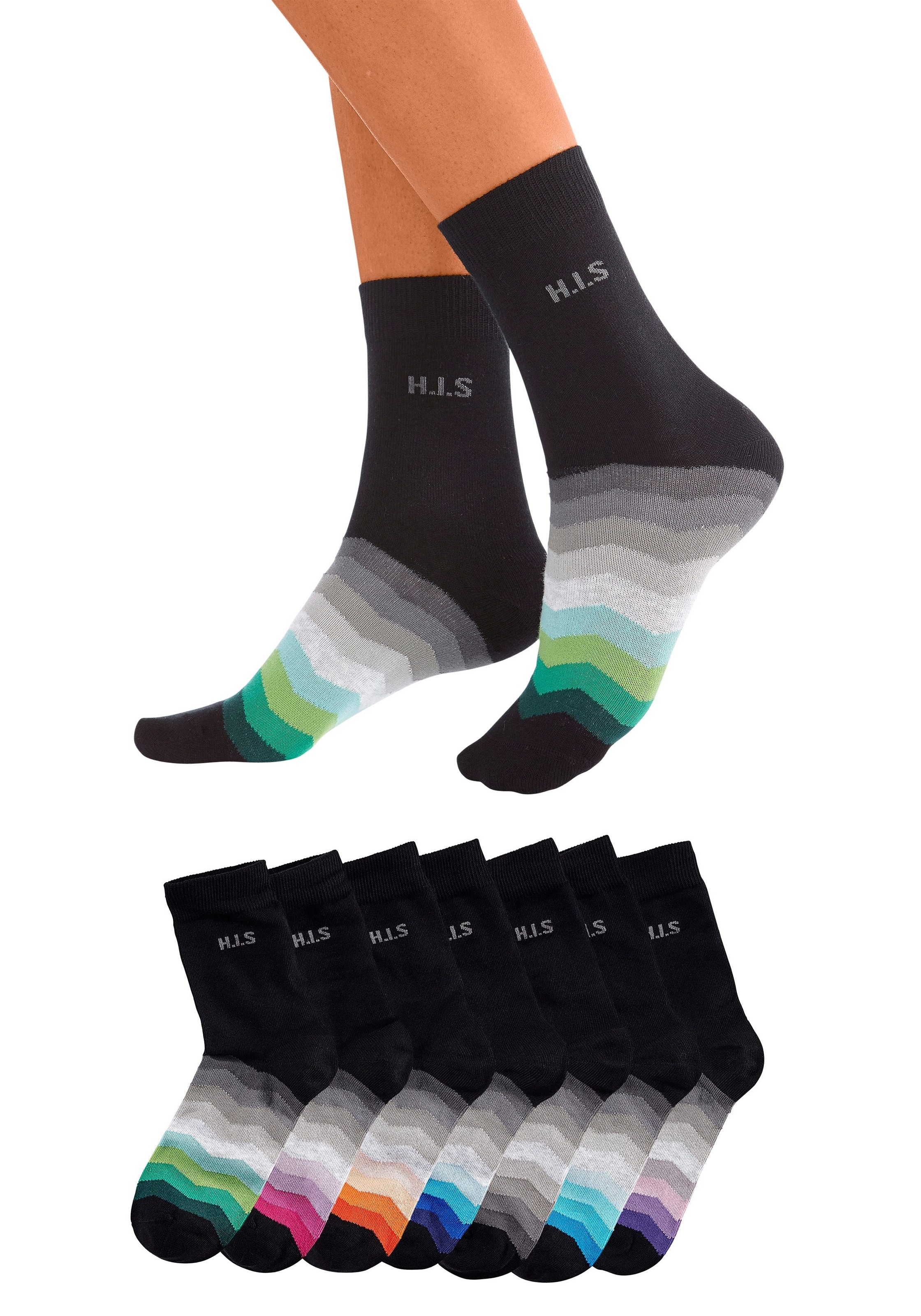 H.I.S Basicsocken, (Set, 7 Paar), mit schwarzem Schaft