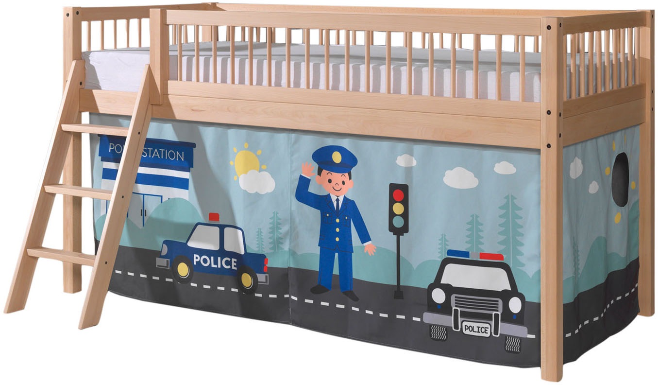 Vipack Spielbett »Forrest, Absturzschutz mit Sprossen-Optik, Pfostenstärken ca. 50x50mm« Buche natur lackiert, stabil und hochwertig gebaut, inkl. Lattenrost,  90/200 cm, inkl. Vorhang-Set 3-tlg., Spielbereich unter dem Bett