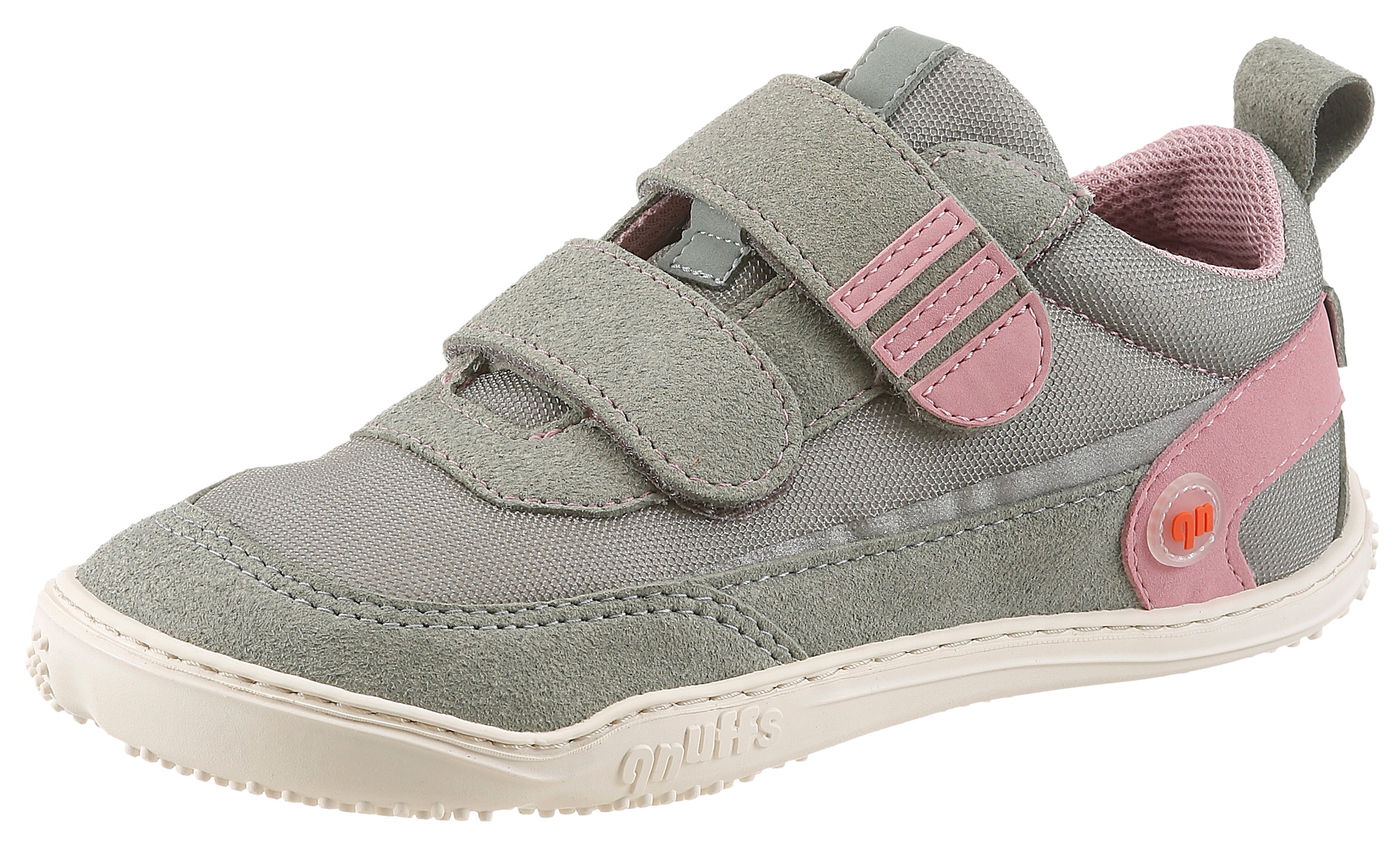 Barfußschuh QNUFFS "Erle", Jungen, Gr. 30, river, rosa, Lederimitat, Textil, kontrastfarbene Details, Schuhe Barfußschuh, Klettschuh, Halbschuh, Sneaker mit Kontrastbesätzen
