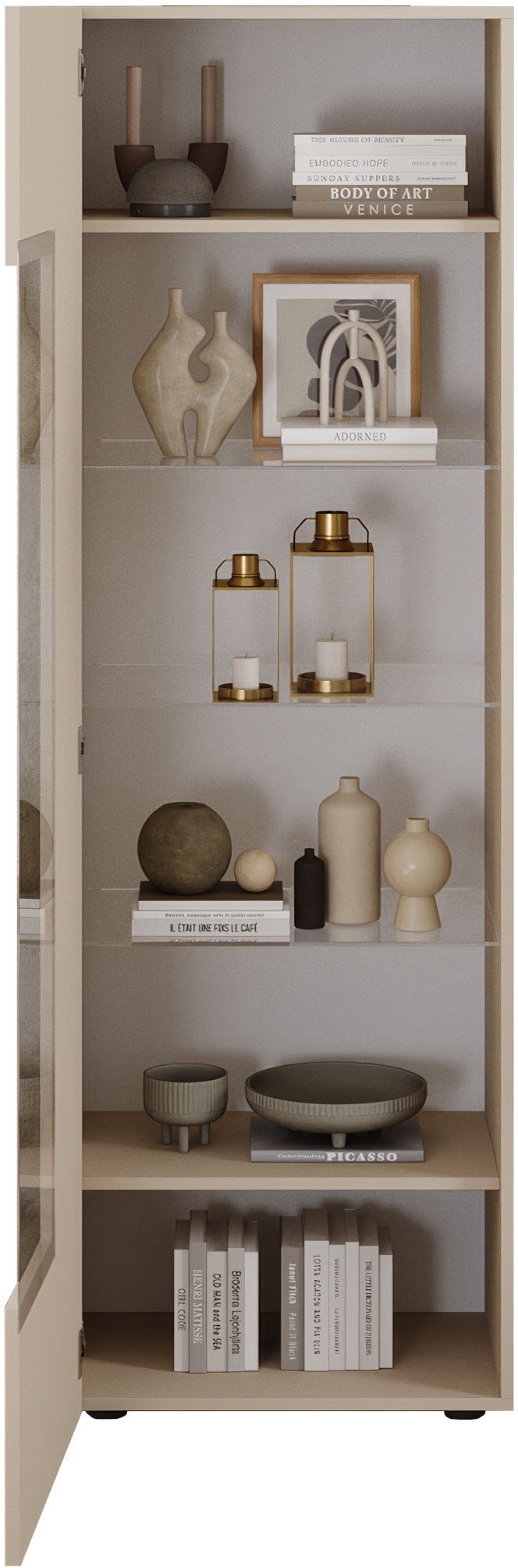 INOSIGN Vitrine »Country Höhe 187 cm, Hochschrank mit 1 Tür, Anrichte, Standvitrine«, geriffelte Front, modern u. elegant, viel Stauraum