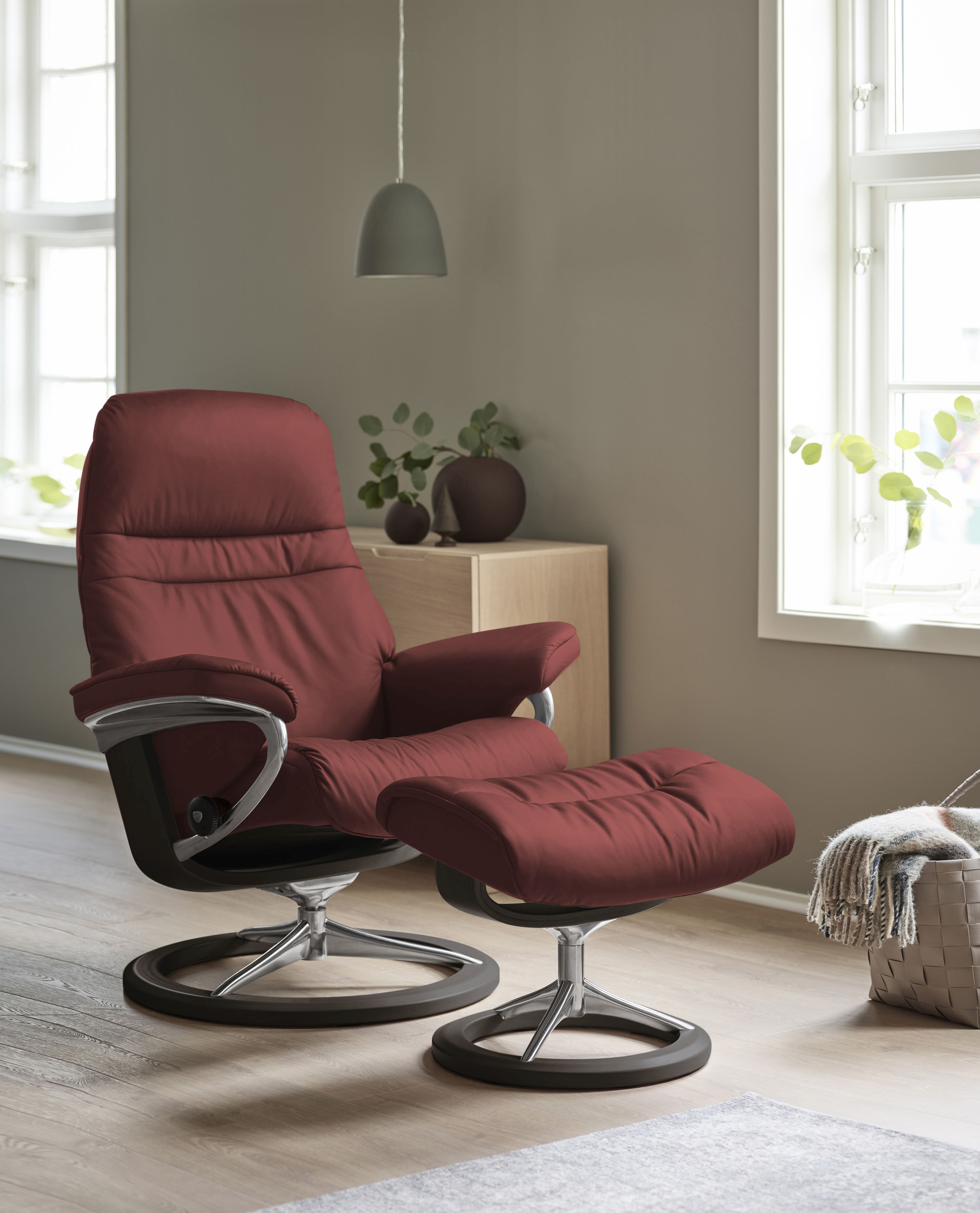Thumbnail - Stressless Relaxsessel "Sunrise" Set, Relaxsessel mit Hocker, mit Signature Base, Größe L, Gestell Wenge