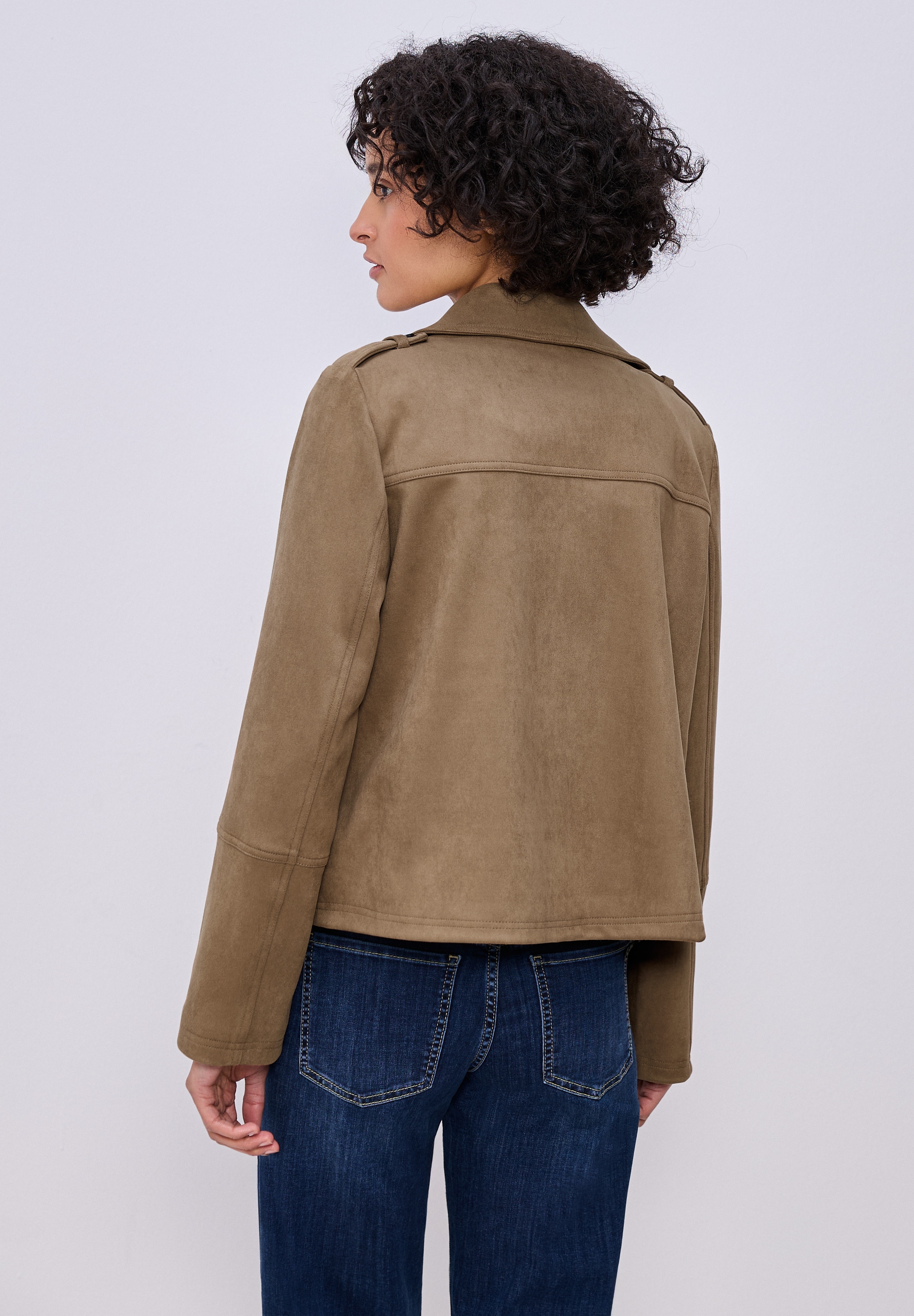 STREET ONE Lederimitatjacke ohne Kapuze in Velours-Optik