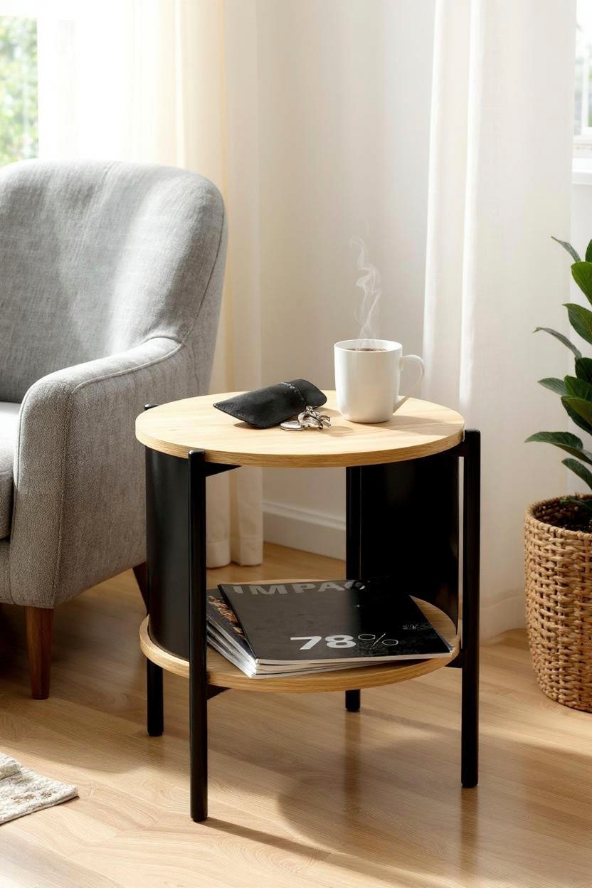 HAKU Beistelltisch »Nachtkonsole, Sofatisch, Wohnzimmertisch« 1 Stk. tlg. rund - aus MDF Braun - Ø/H 44/44 cm