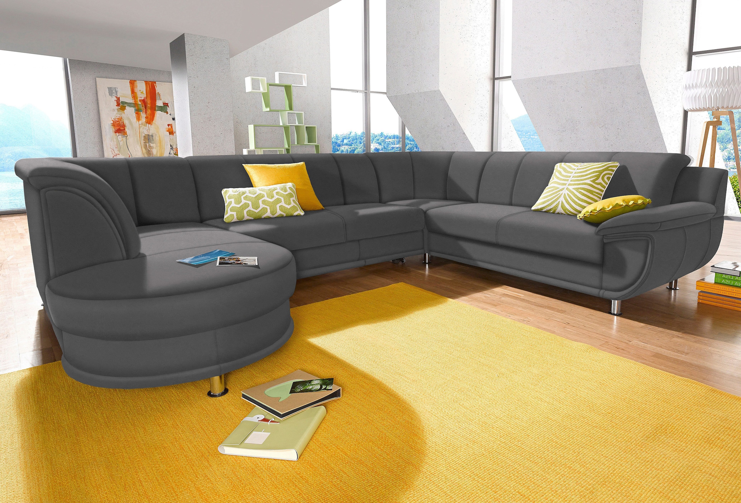 TRENDMANUFAKTUR Wohnlandschaft "Rondo, wahlweine mit Federkern, Breite 320cm, U-Form" mit Schaumstoffpolsterung, mit Bettfunktion
