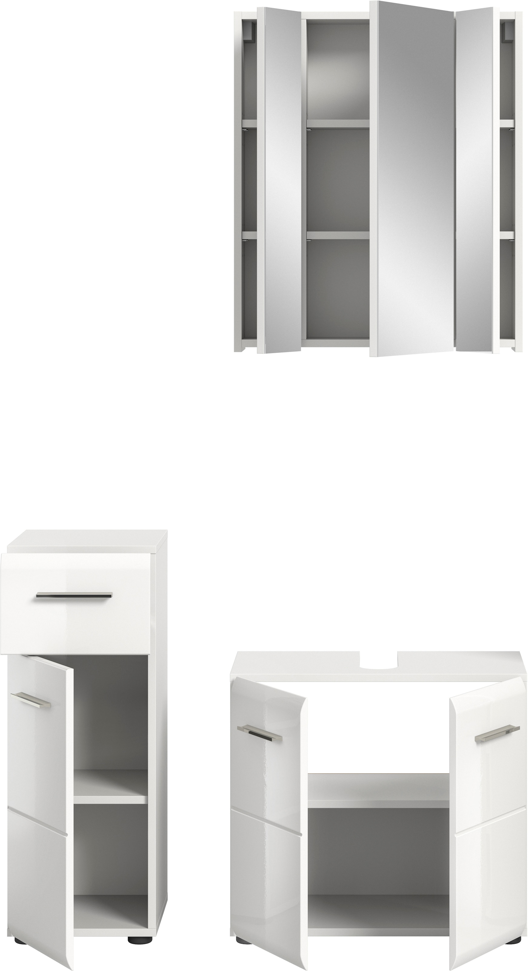 INOSIGN Badmöbel-Set »FLORENZ, TOPSELLER!, 3-teilige Badkombination, hochwertige MDF-Front«, (best. aus: 1 Unterschrank, 1 Waschbeckenunterschrank, 1 Spiegelschrank), Bad-Kombination, Bad-Möbel, Badezimmer, Kombination, Kombi