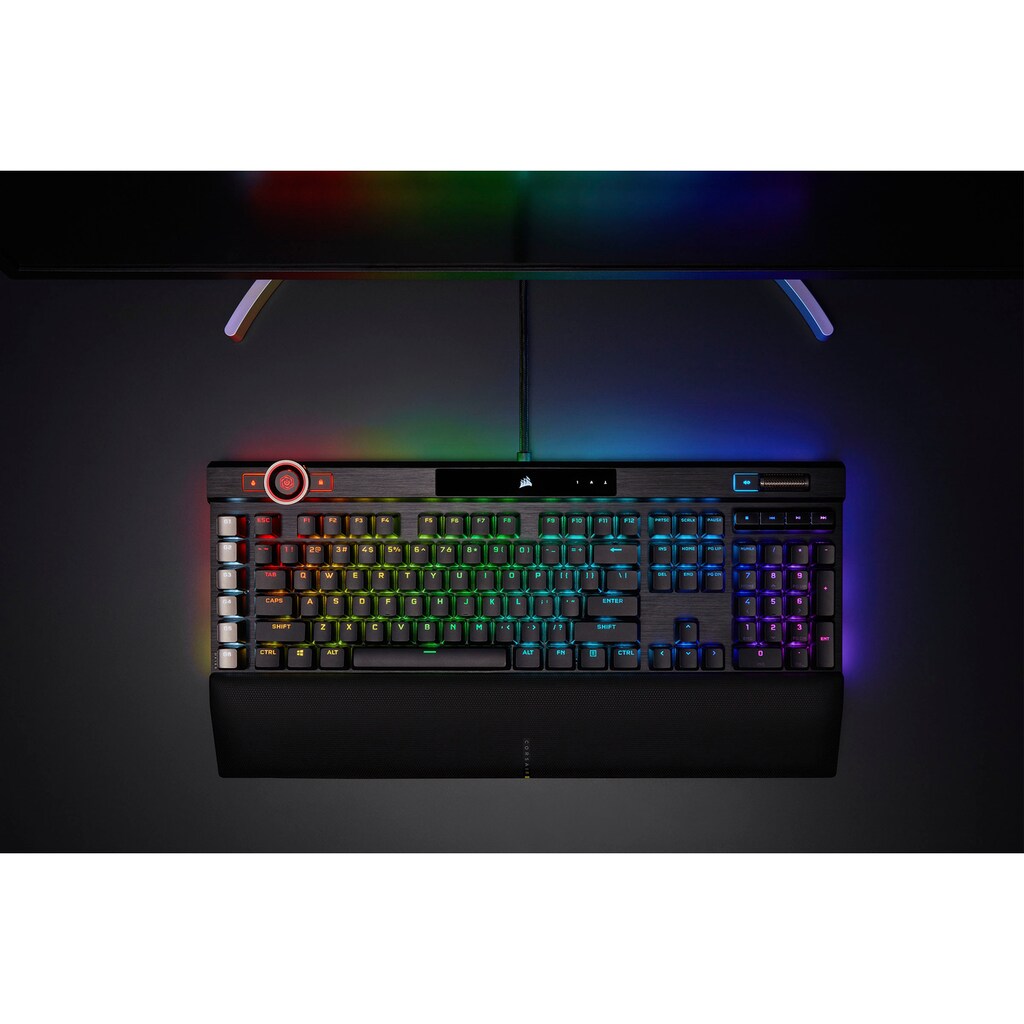 Corsair Gaming-Tastatur »K100 CHERRY MX SPEED«, (programmierbare G-Tasten-Lautstärkeregler-Ziffernblock-Handgelenkauflage)