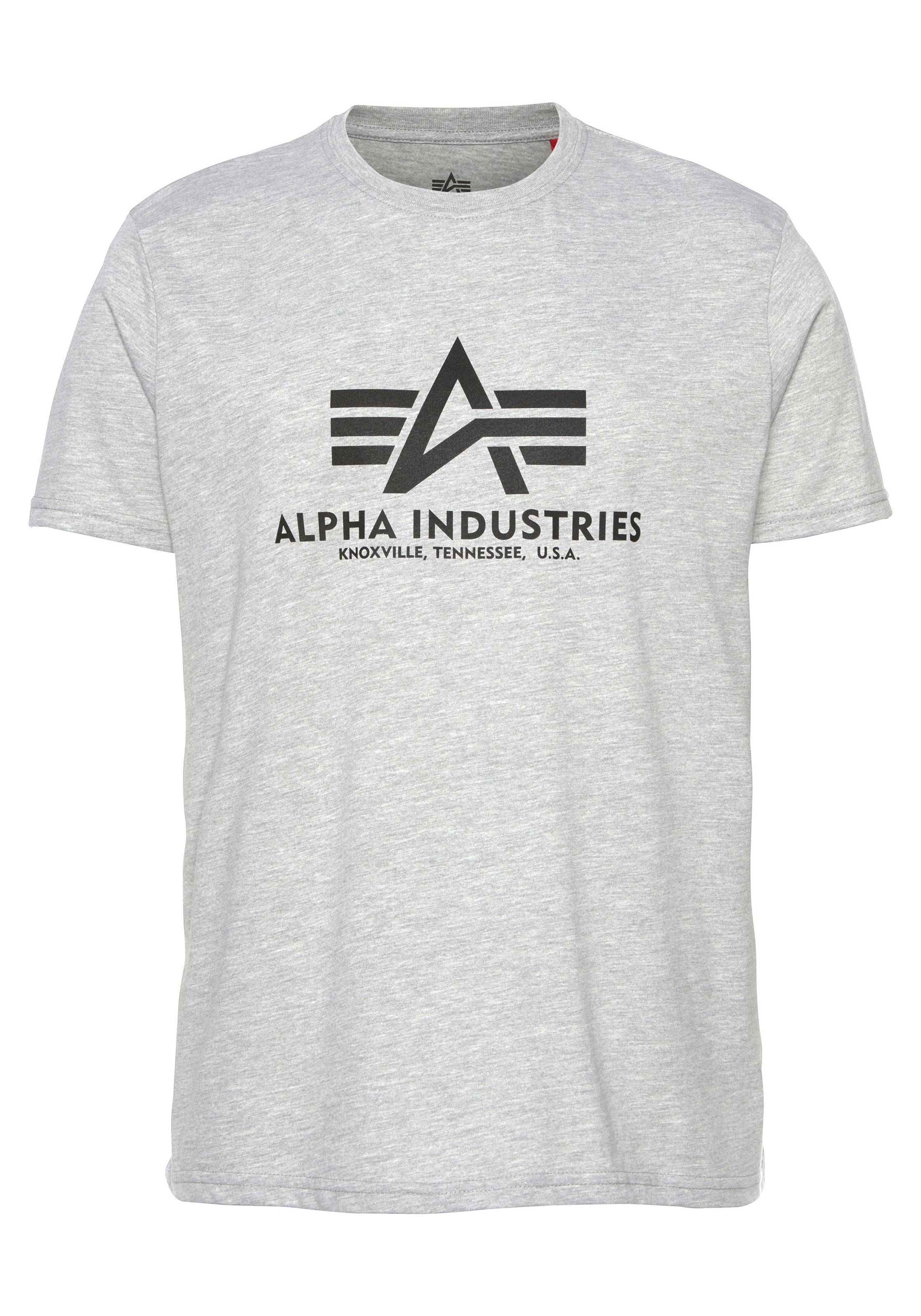 T-Shirt ALPHA INDUSTRIES "Basic T-Shirt", Herren, Gr. 3XL, grau (grau heather), Single Jersey, Obermaterial: 100% Baumwolle, bedruckt, meliert, regular fit normal, Rundhals, normaler Saum, Shirts T-Shirt, Baumwolle, regular fit 6