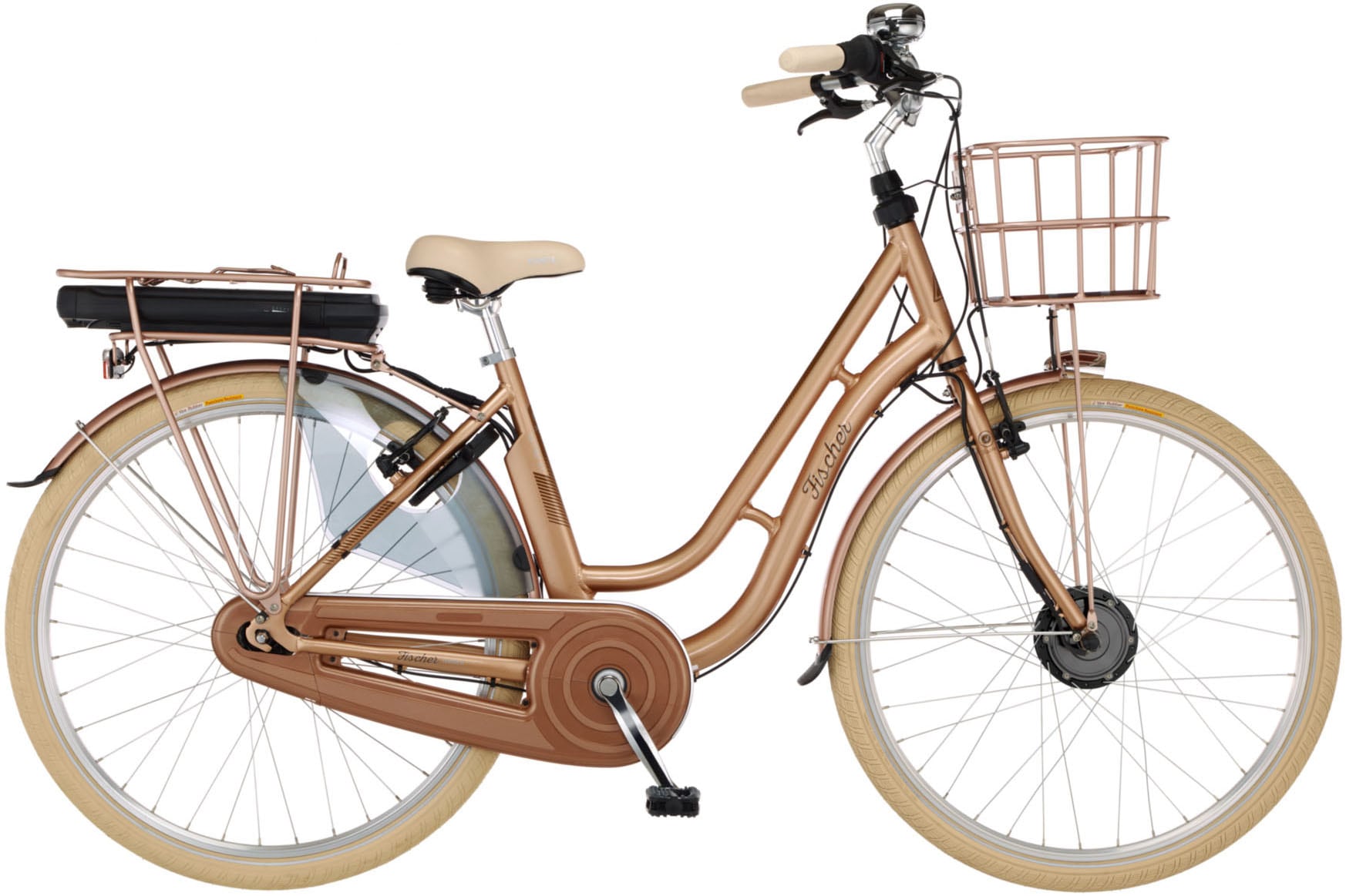 FISCHER Fahrrad E-Bike »CITA RETRO 2.2 522«, 7 Gang, Shimano, Nexus, Frontmotor 250 W, (mit Fahrradschloss), Pedelec, Elektrofahrrad für Damen u. Herren