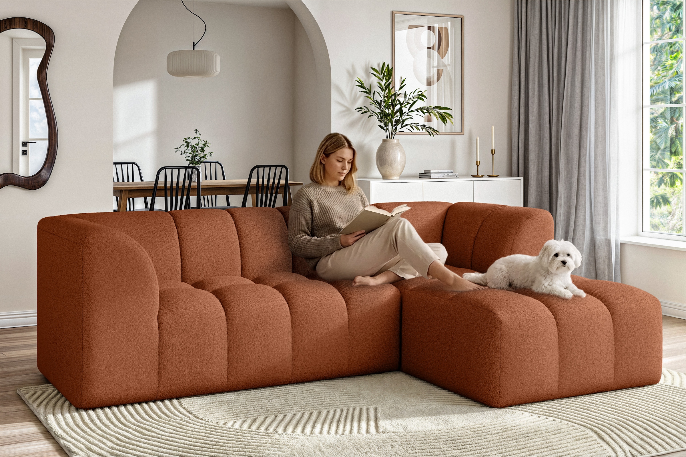 OTTO home Ecksofa "TUURE L-Form, Verlässliche Qualität, moderne Steppung, Breite 255cm" Bubble Optik, moderne Steppung, hoher Sitzkomfort, Wellenunterfederung