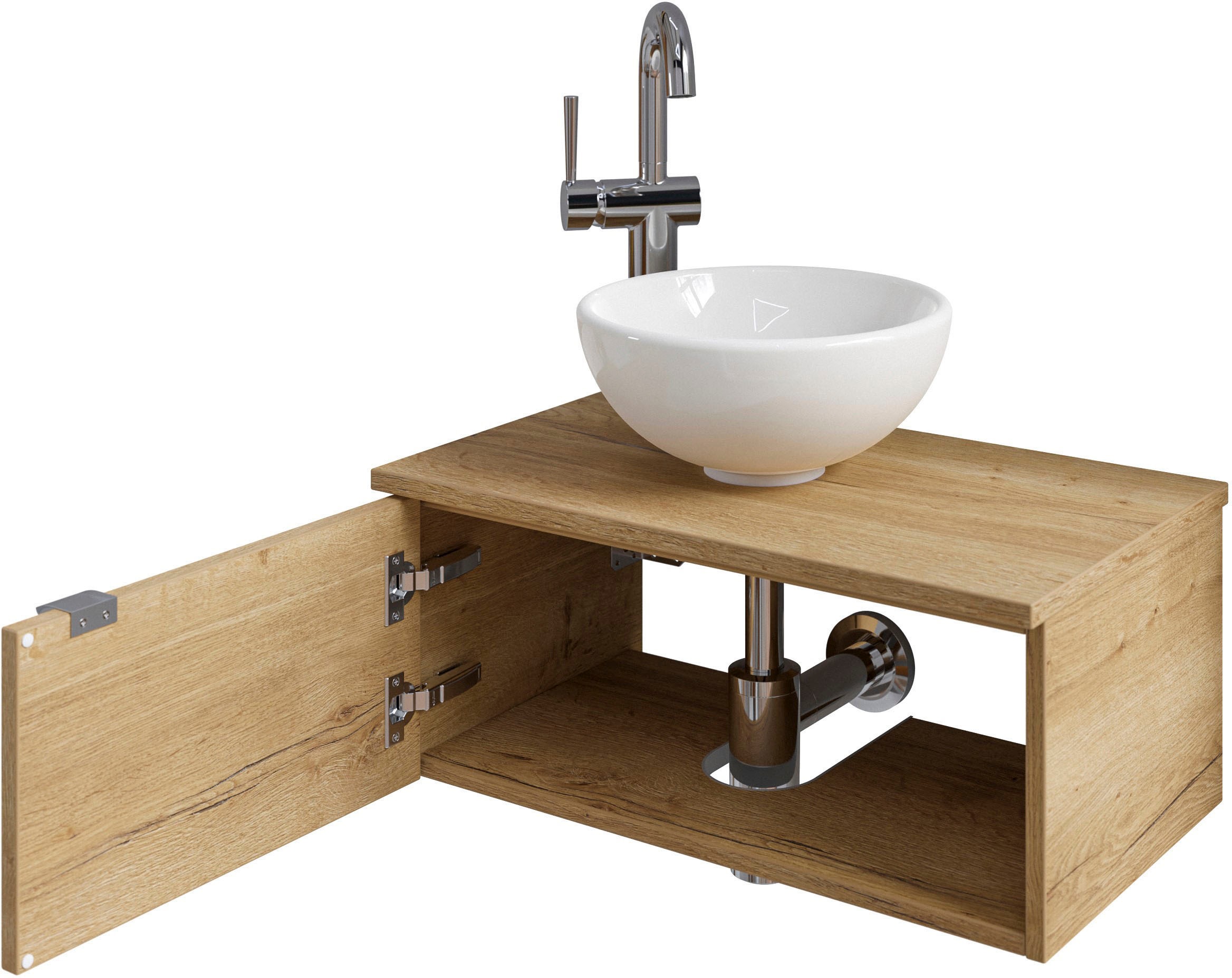Saphir Waschtisch »Serie 6915 Waschschale mit Unterschrank für Gästebad, Gäste WC«, 61 cm breit, 1 Tür, offenes Fach, kleine Bäder, ohne Armatur