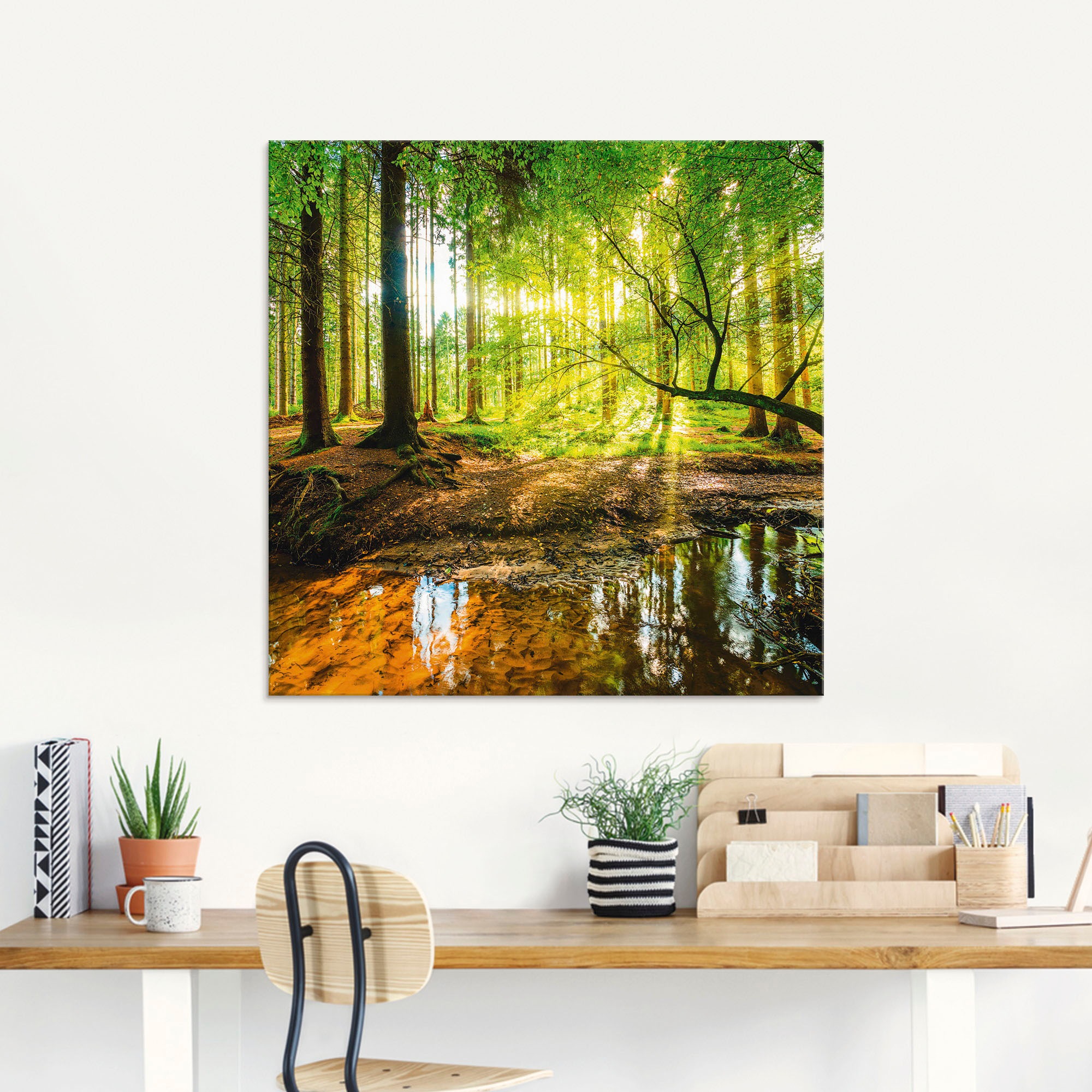 Artland Glasbild »Wald mit Bach«, Wald, (3 St.), in verschiedenen Größen