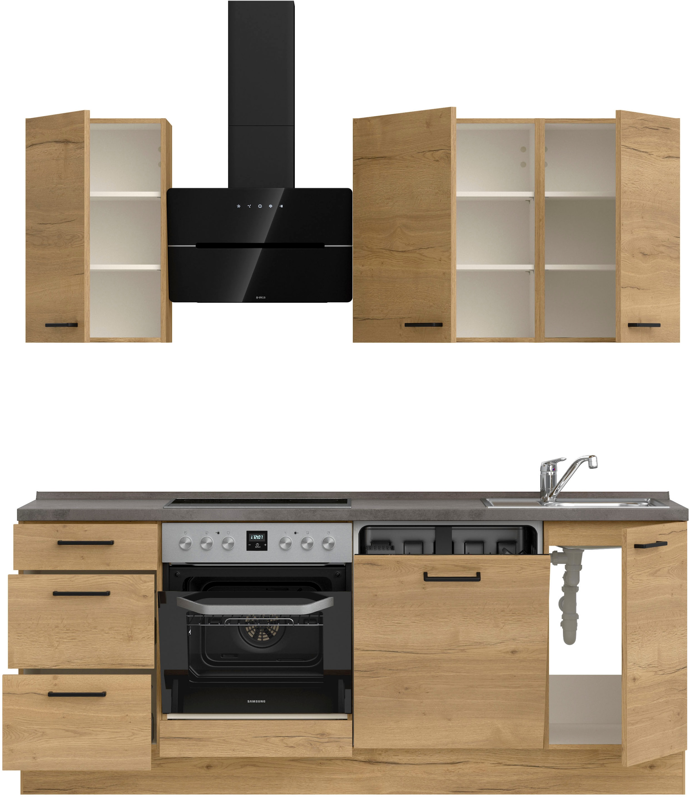 nobilia® Küchenzeile »"Structura II"«, vormontiert, Ausrichtung wählbar, Breite 210 cm, wahlw. mit E-Geräten