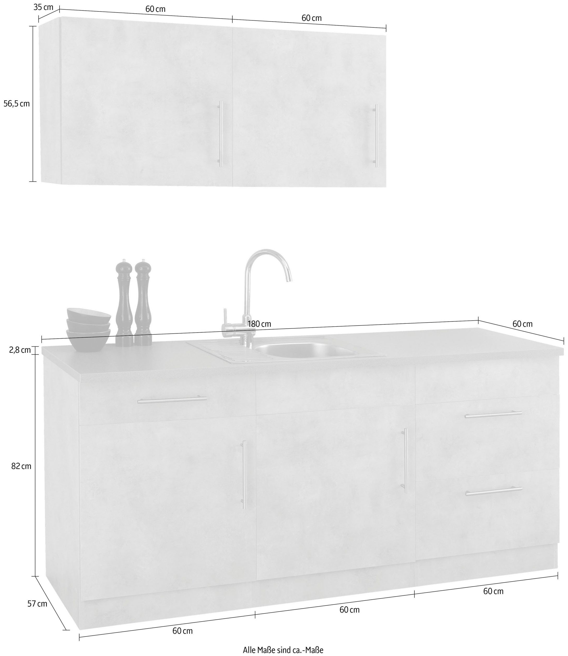 wiho Küchen Küche »Cali«, wahlweise bestellen | E-Geräten, mit 180 cm BAUR Breite