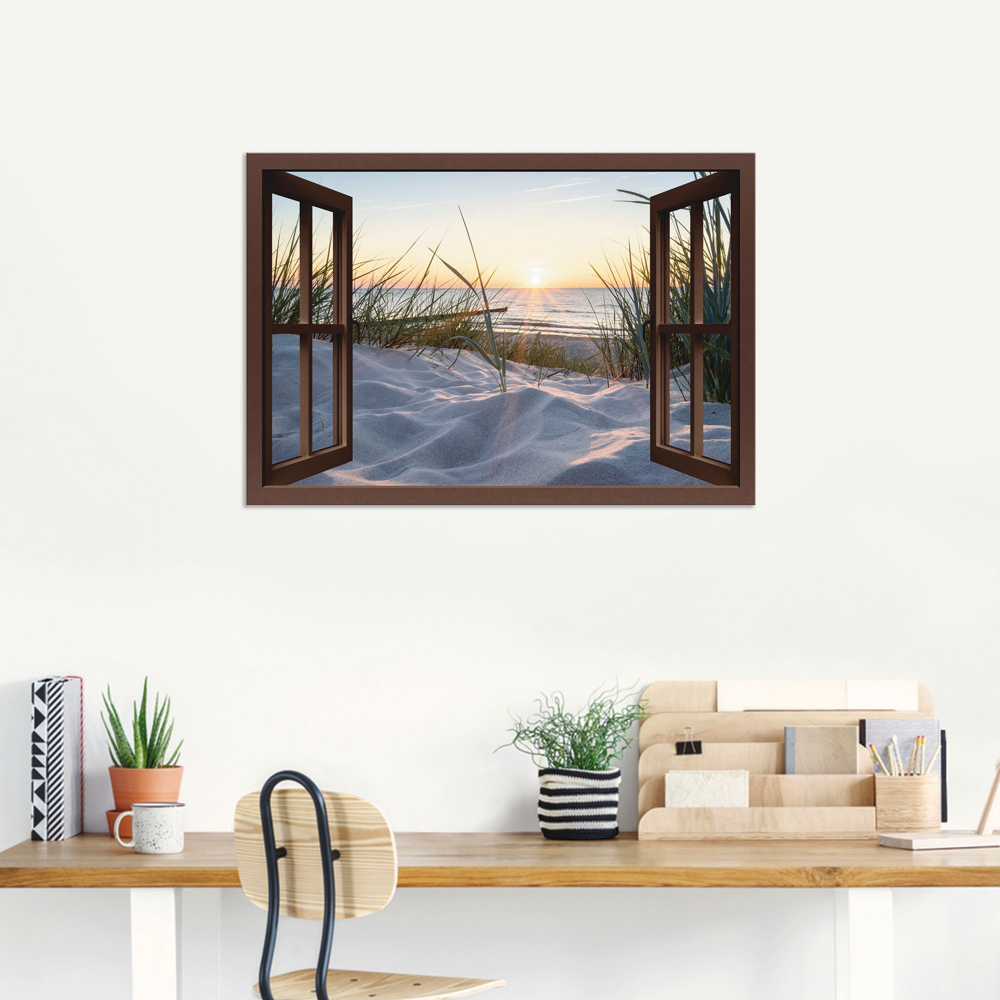 Artland Wandbild »Ostseestrand durchs Fenster«, Meer Bilder, (1 St.), als Alubild, Outdoorbild, Leinwandbild, Wandaufkleber, versch. Größen