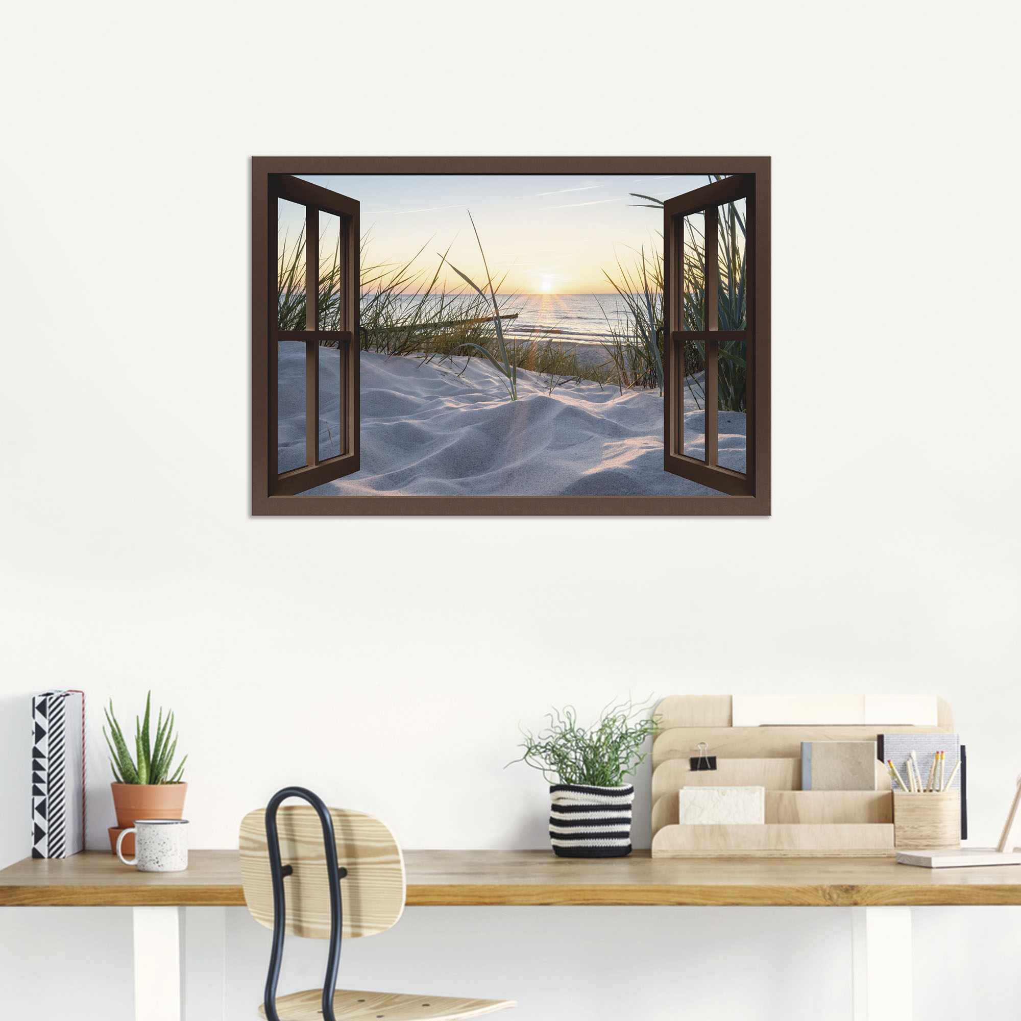 Thumbnail - Artland Wandbild "Ostseestrand durchs Fenster" Meer Bilder 1 Stk. tlg. als Alubild, Outdoorbild, Leinwandbild, Wandaufkl...