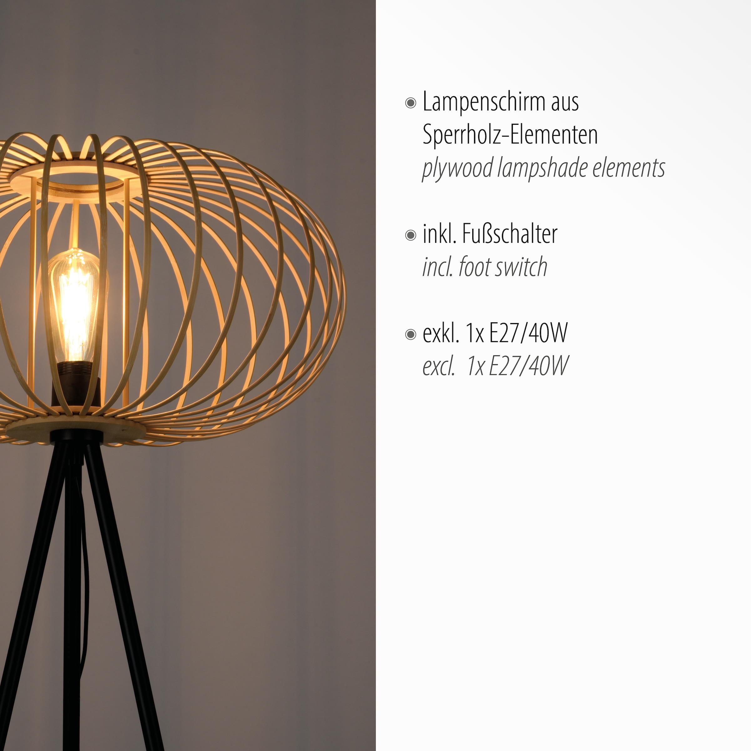 Leuchten Direkt Stehlampe »RACOON«, 1 | flammig-flammig, ExklusiveE27, Fußschalter Schalter, BAUR
