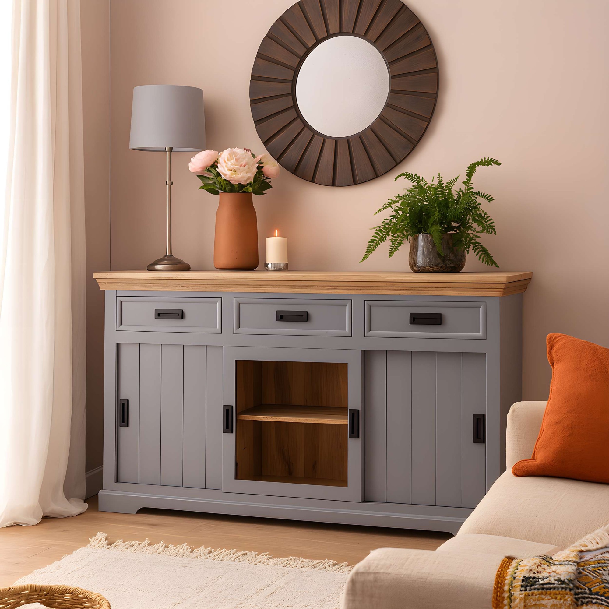 Home affaire Sideboard "Alpinist" mit 3 Schiebetüren, handgefertigt, Unika- günstig online kaufen