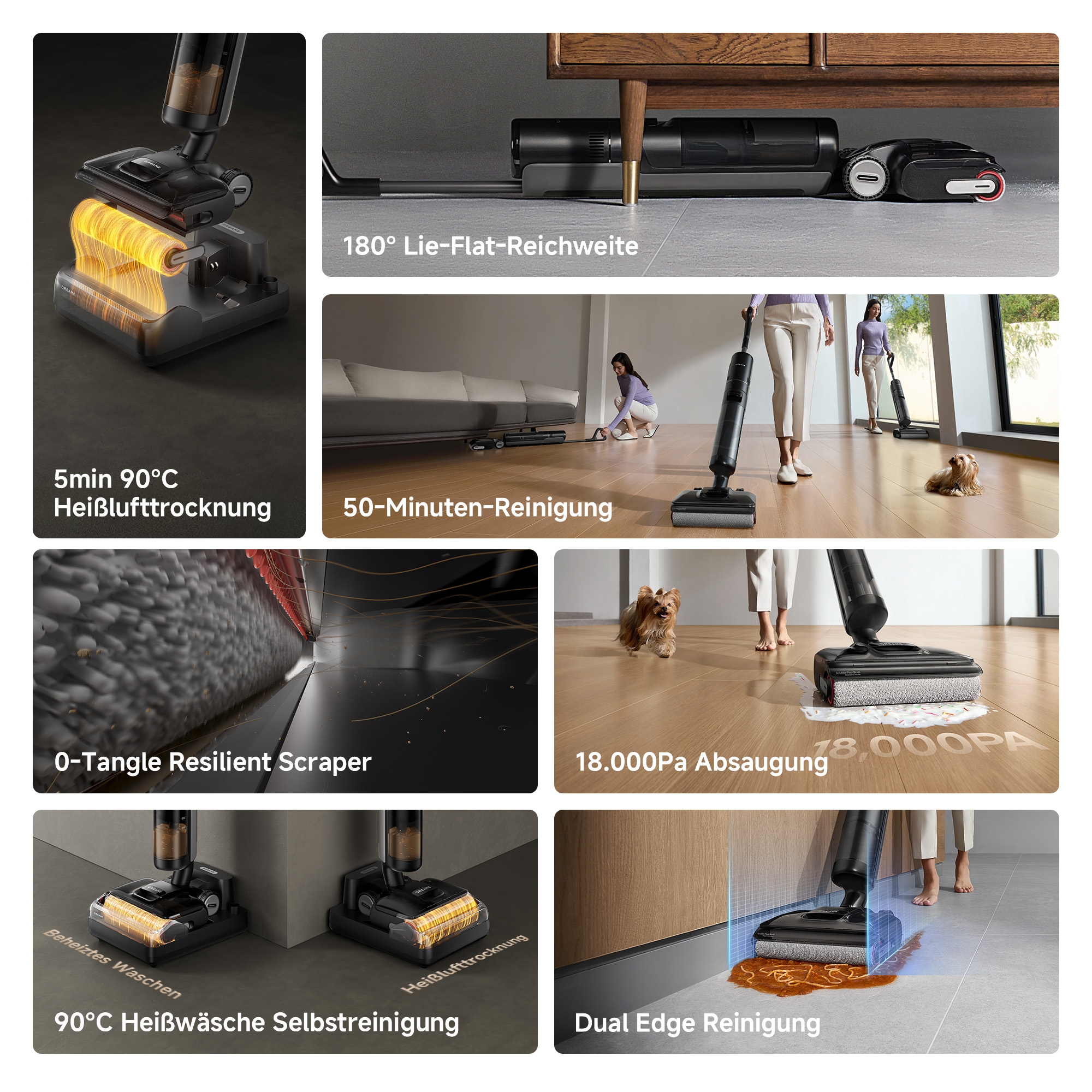Dreame Nass-Trocken-Sauger »H12 Pro Flex Reach«, 18.000Pa Saugkraft, 180°-Design, Bürstenreinigung, Doppel-Kantenbürste