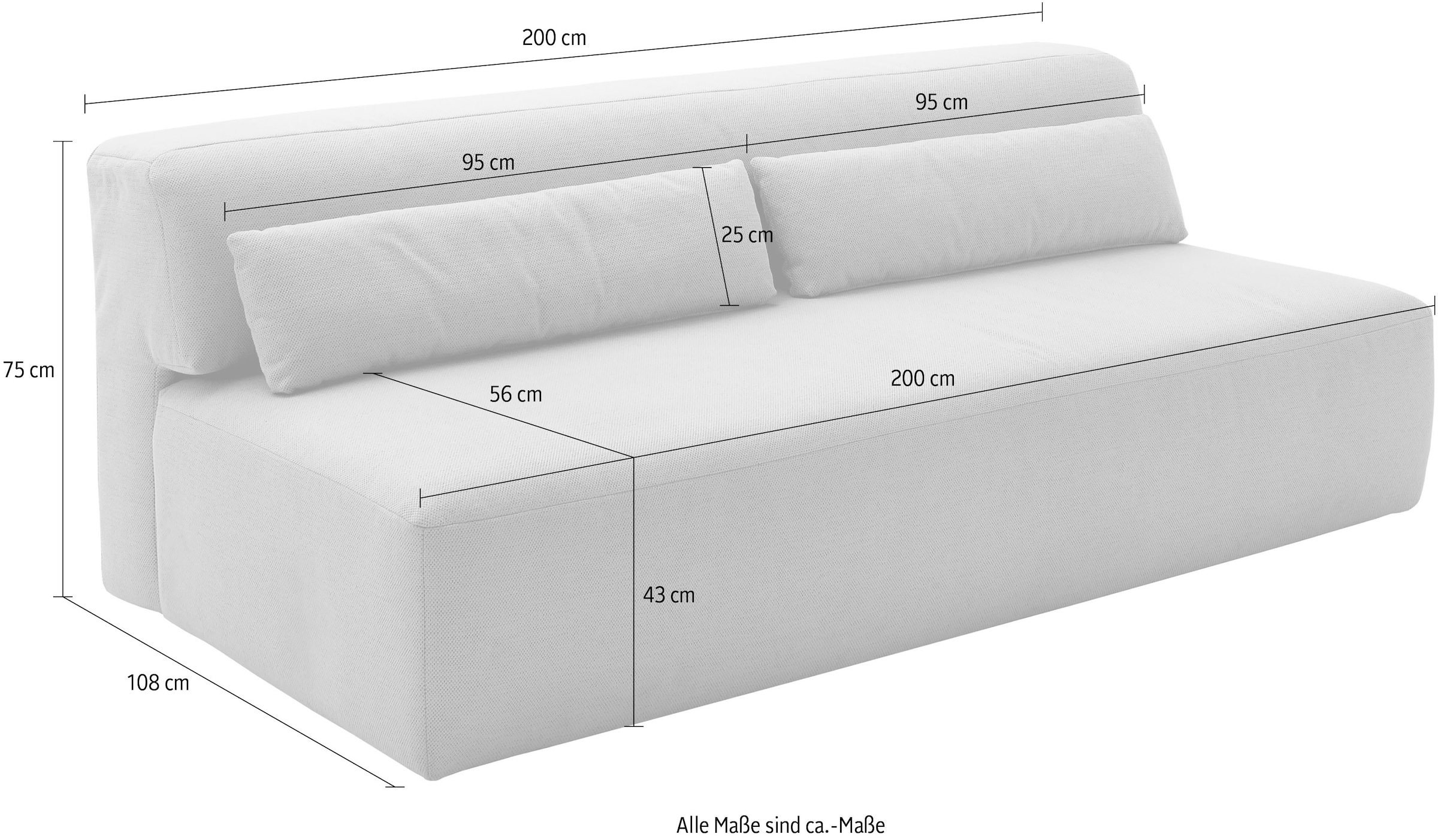 INOSIGN Schlafsofa »Donka Dauerschläfer-geeignet, belastbar bis 270 kg«, ohne Armlehnen, Breite 200 cm, auch in Cord, Tonnentaschen-Federkern